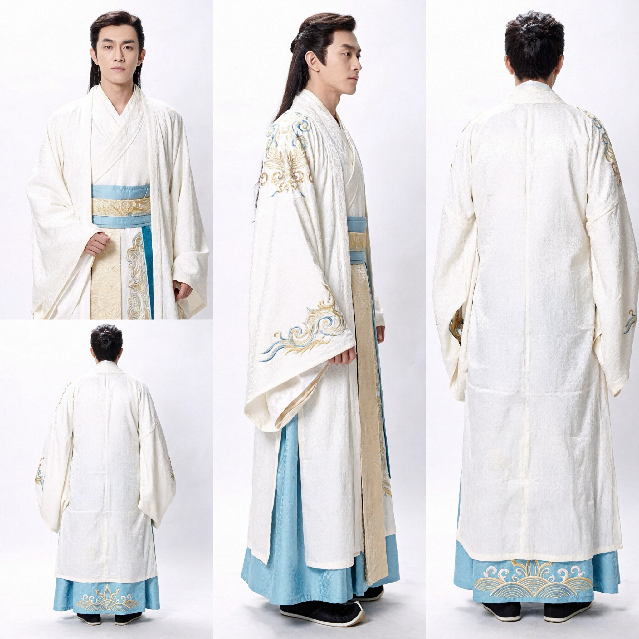 Traditional Chinese Hanfu Costume Men Ancient White Scholar Robe Han Dynasty Historical Cosplay Outfit - Asian Costume