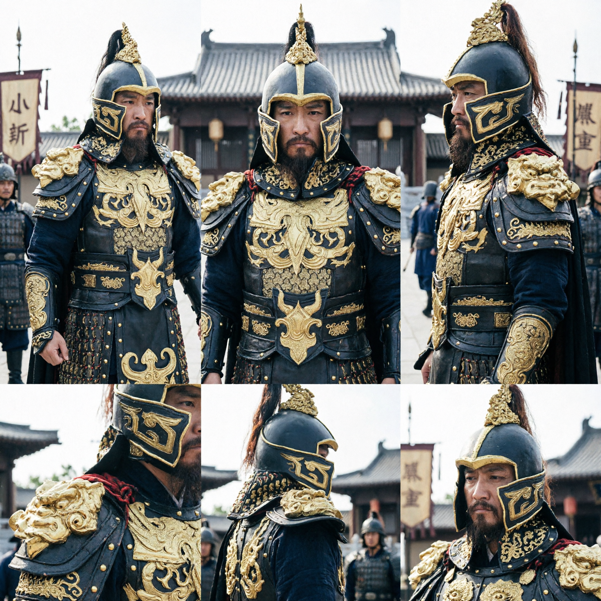 Men's Ancient Chinese General Black Gold Armor Costume Traditional Warrior Outfit for Cosplay Performance - Asian Costume