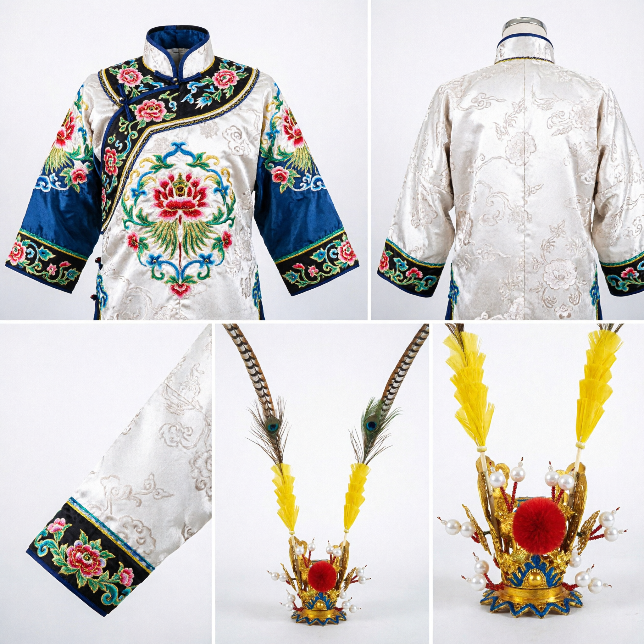 Chinese Traditional Peking Opera General Helmet with Long Pheasant Feathers Golden Crown Warrior Costume Accessory - Asian Costume