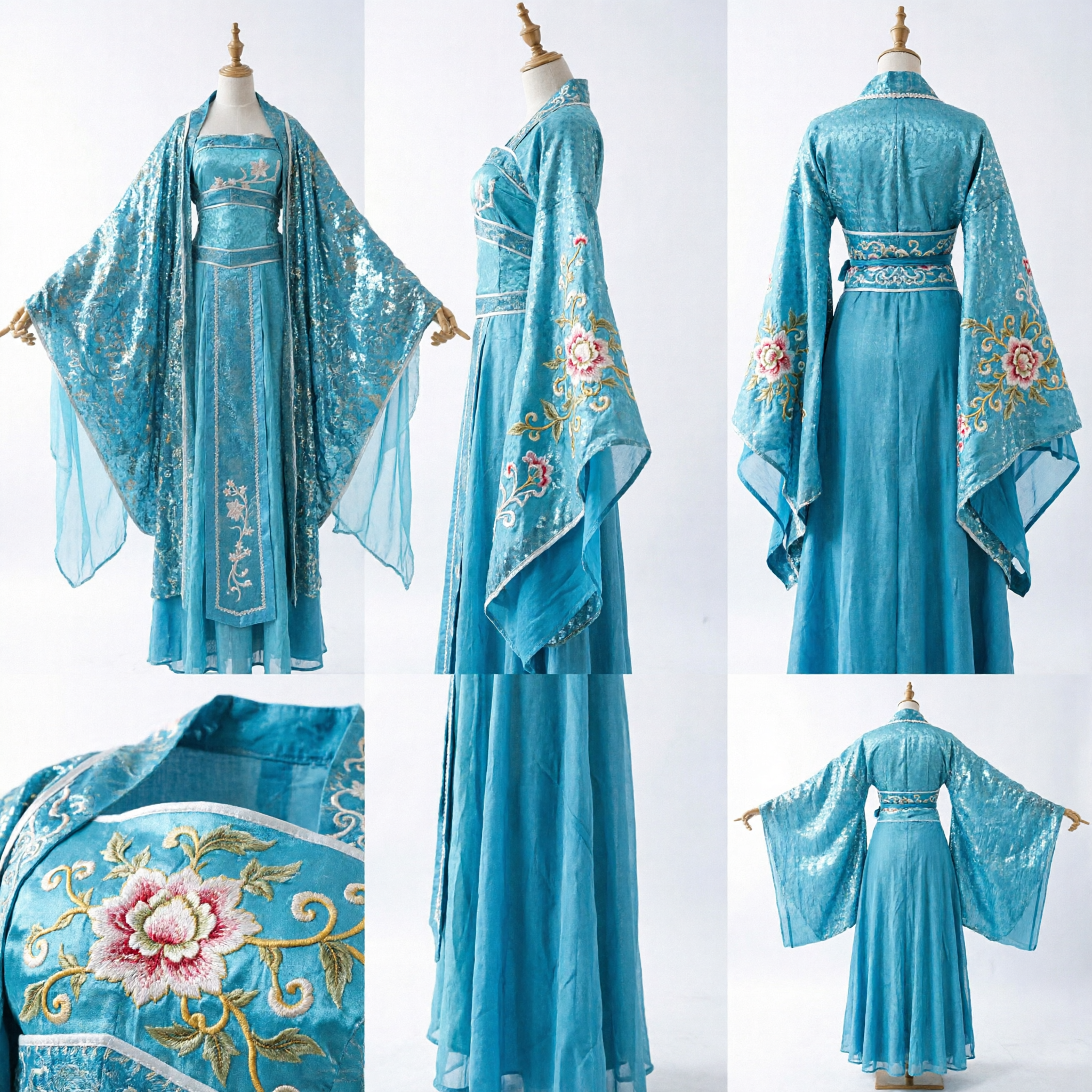Women's Ancient Chinese Tang Dynasty Blue Hanfu Dress with Embroidered Robe for Cosplay and Dance Performance - Asian Costume