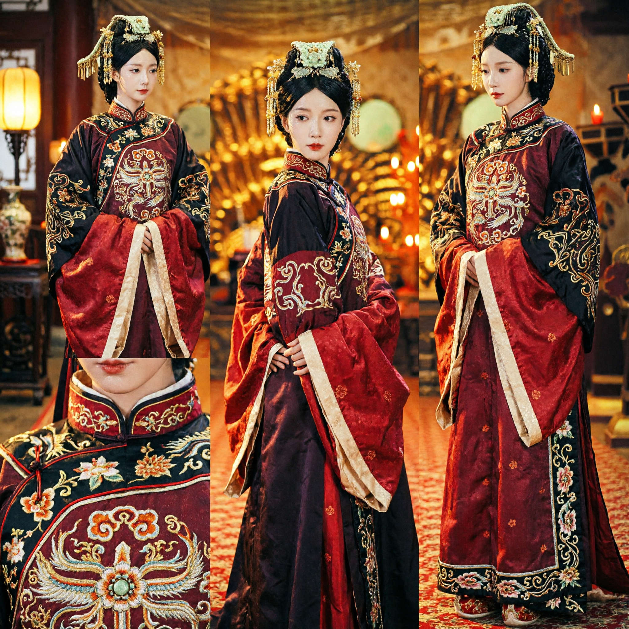 Traditional Chinese Ancient Empress Hanfu Dress Black Red Embroidered Royal Palace Costume for Women Cosplay - Asian Costume
