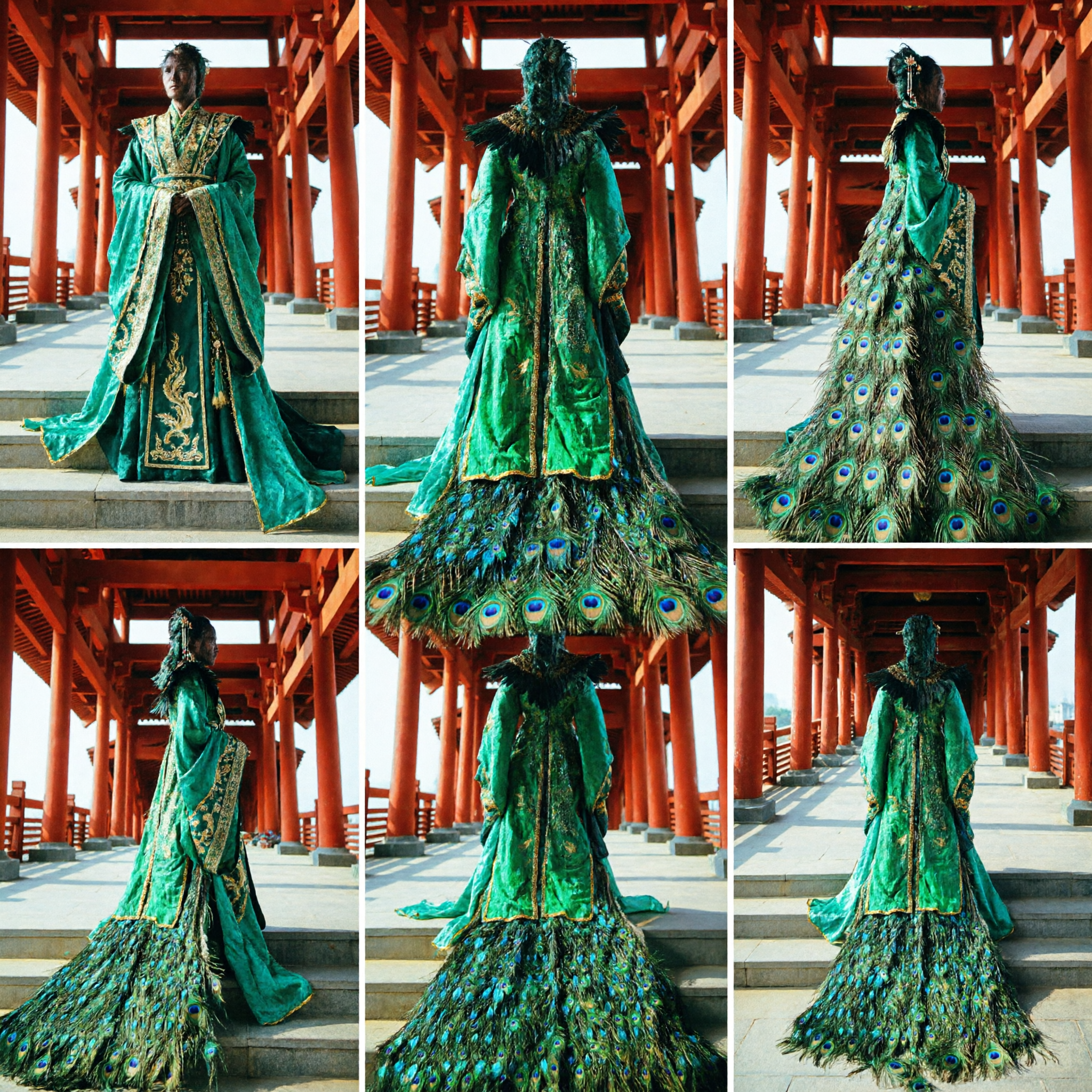 Women's Green Peacock Feather Traditional Chinese Hanfu Costume Dress for Stage Performance and Cosplay Events - Asian Costume