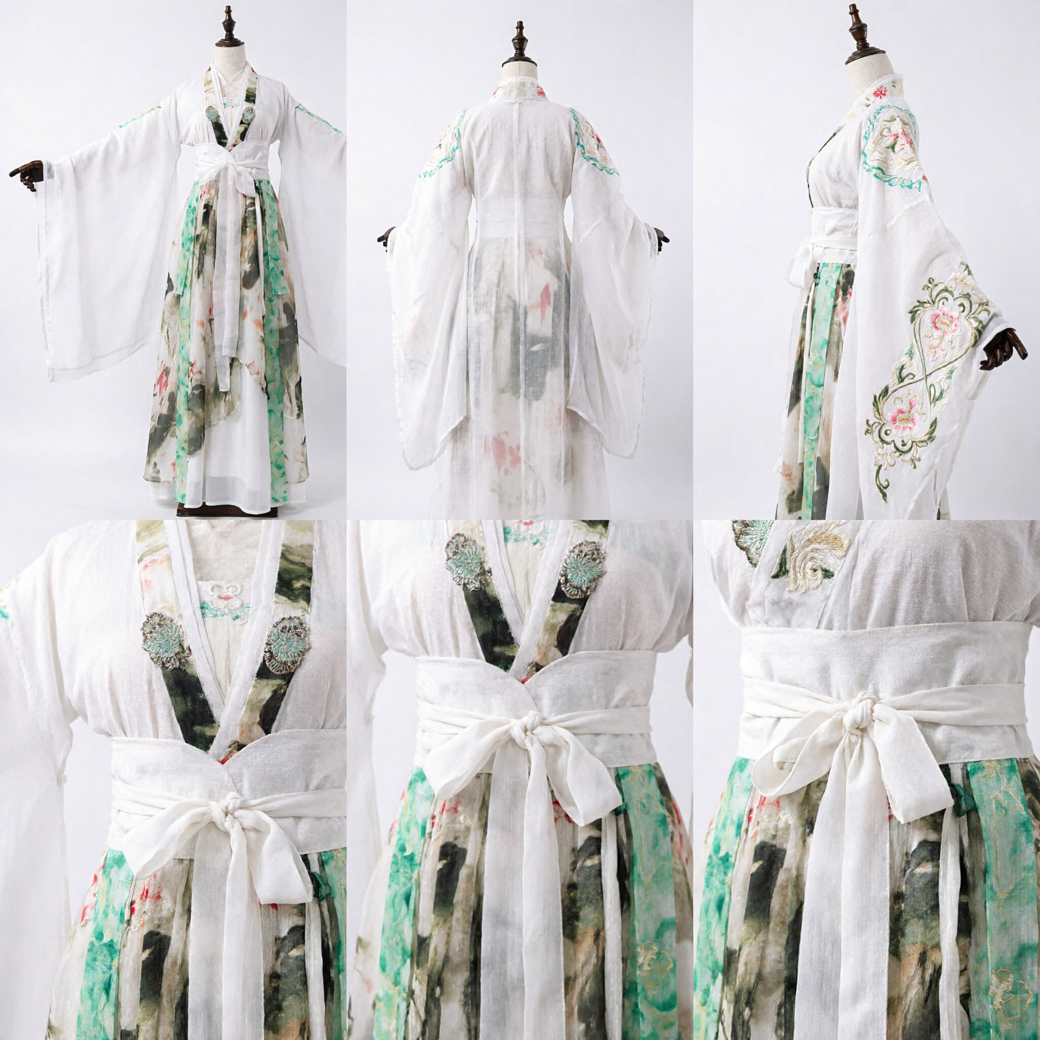 Traditional Chinese Hanfu Ancient Noble Costume White Wide Sleeve Robe with Printed Skirt for Cosplay and Photography - Asian Costume