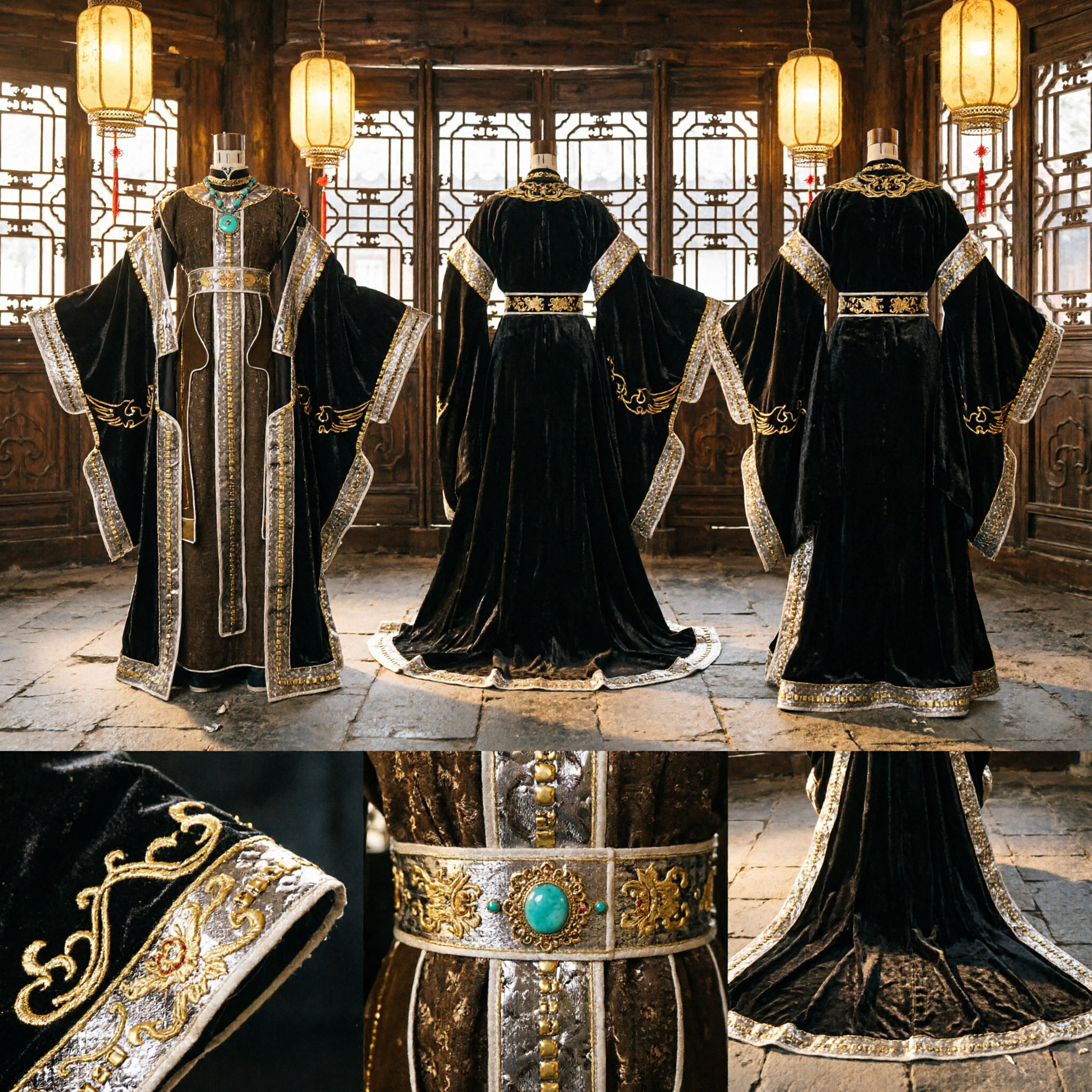 Traditional Chinese Ancient Emperor Robe Black Gold Embroidery Hanfu Costume for Men Cosplay Stage Performance - Asian Costume