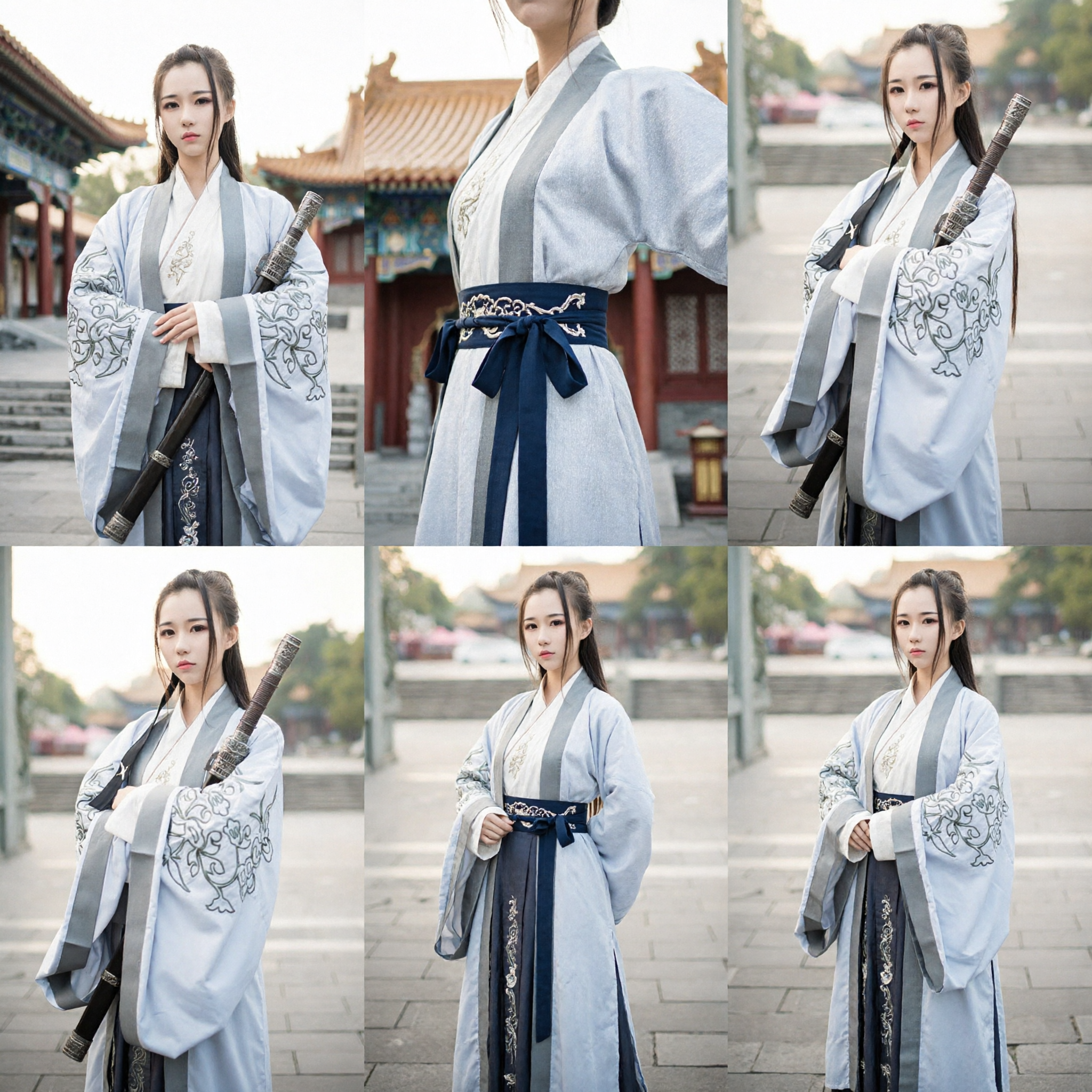 Women's Ancient Chinese Hanfu Swordsman Costume Traditional Wuxia Cosplay Outfit with Embroidery Robe - Asian Costume