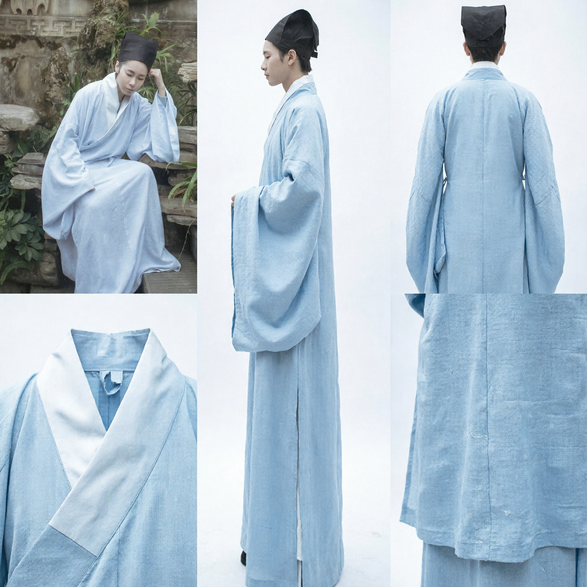 Men's Traditional Chinese Taoist Priest Robe Ancient Scholar Hanfu Costume for Cosplay and Performance - Asian Costume