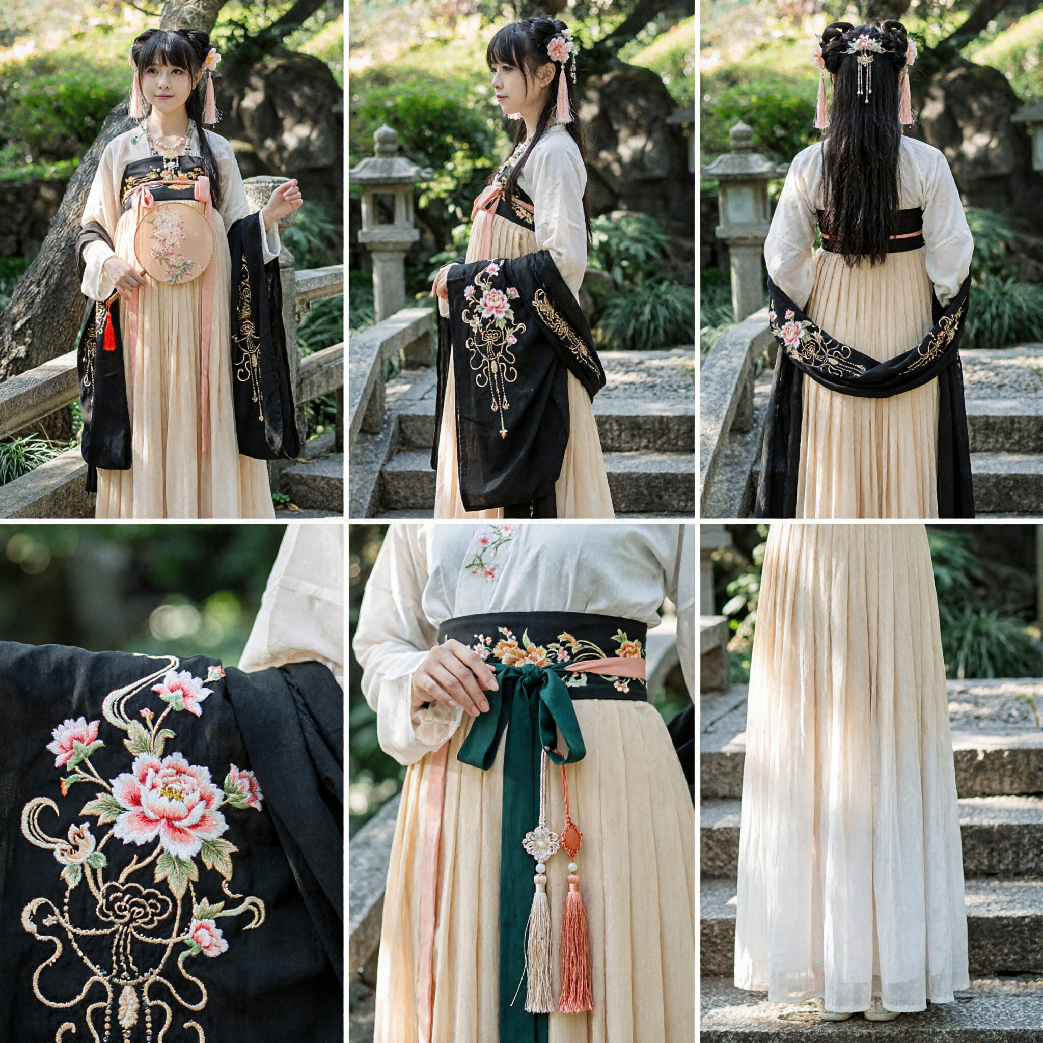 Women's Traditional Chinese Hanfu Tang Dynasty Embroidered Ruqun Ancient Costume Black Wide Sleeve Fairy Dress - Asian Costume