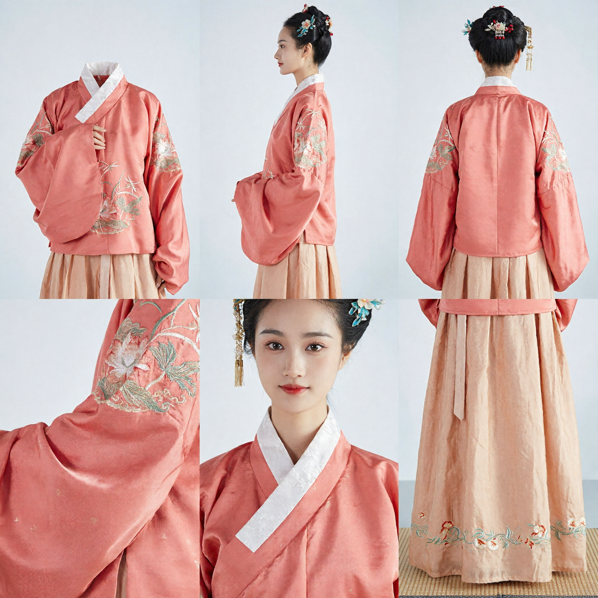 Traditional Chinese Hanfu Costume for Women Pink Embroidered Ancient Dress Set for Tea Ceremony Photography - Asian Costume