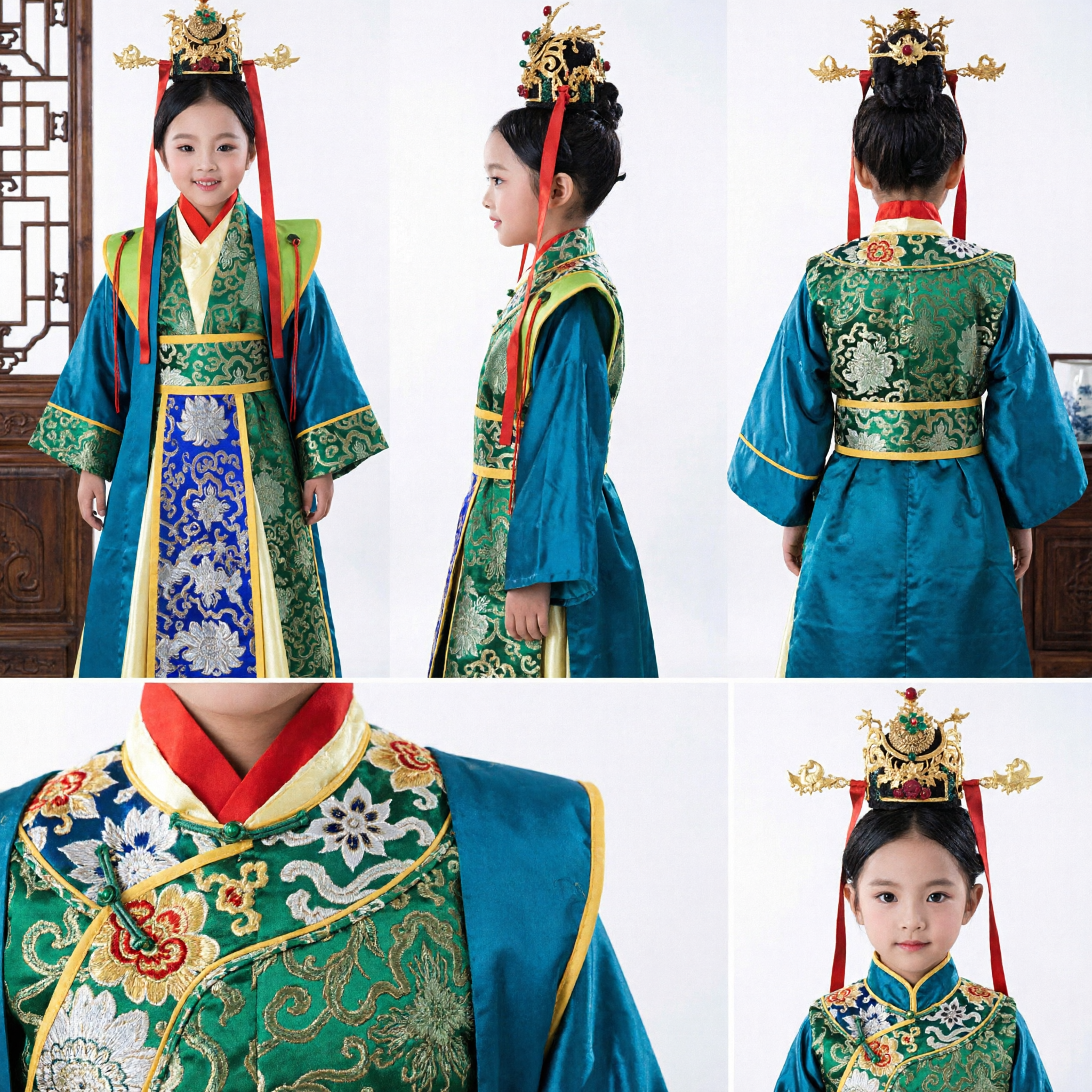 Traditional Chinese Hanfu Costume for Kids Girls Ancient Green Imperial Princess Dress Performance - Asian Costume