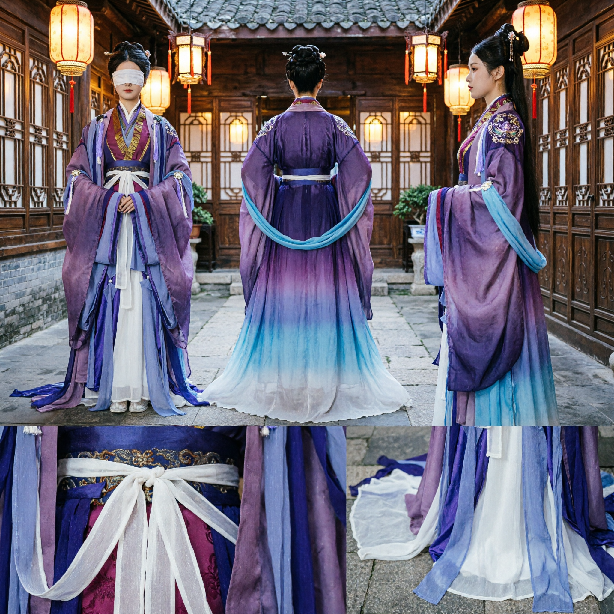 Women's Purple Hanfu Traditional Chinese Ancient Costume Complete Set with Wide Sleeves for Cosplay and Stage Performance - Asian Costume