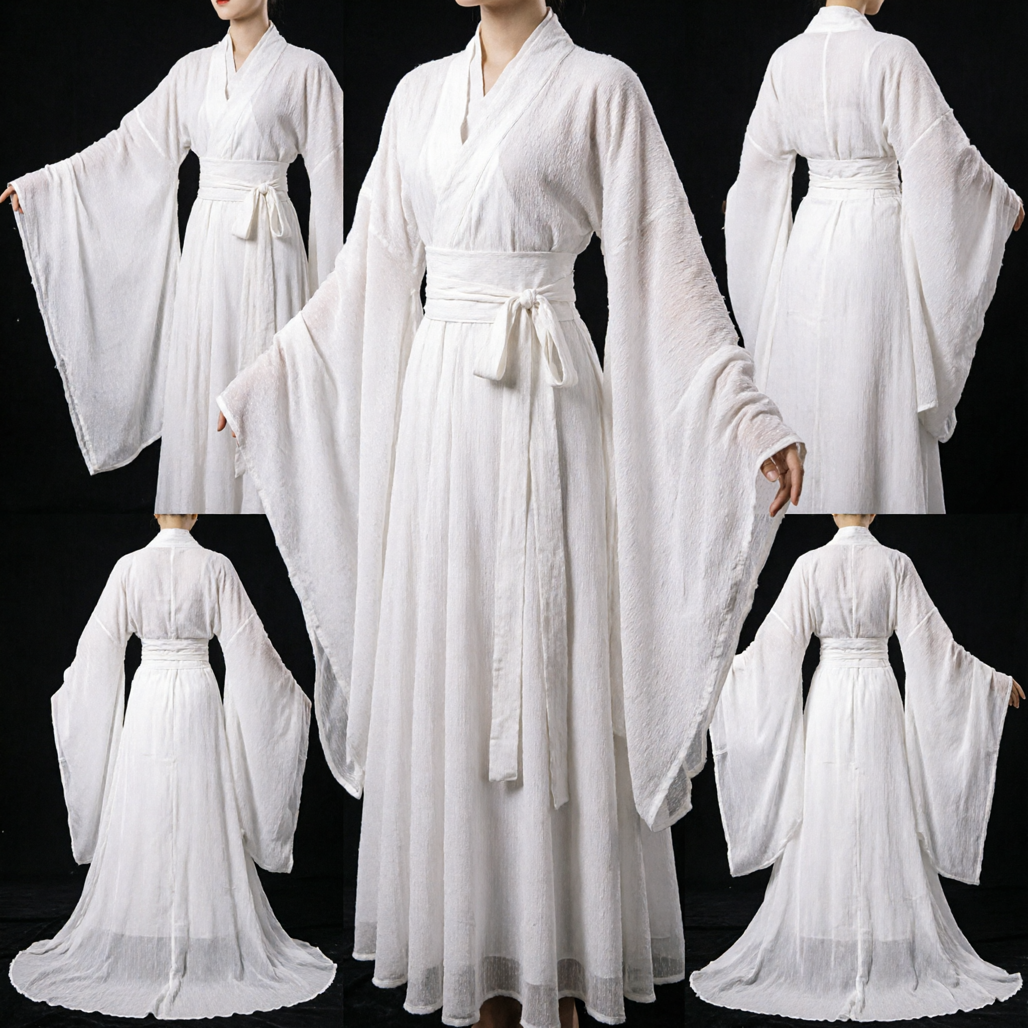 Men's White Ancient Chinese Hanfu Costume Wide Sleeve Wuxia Swordsman Robe for Cosplay and Stage Performance - Asian Costume