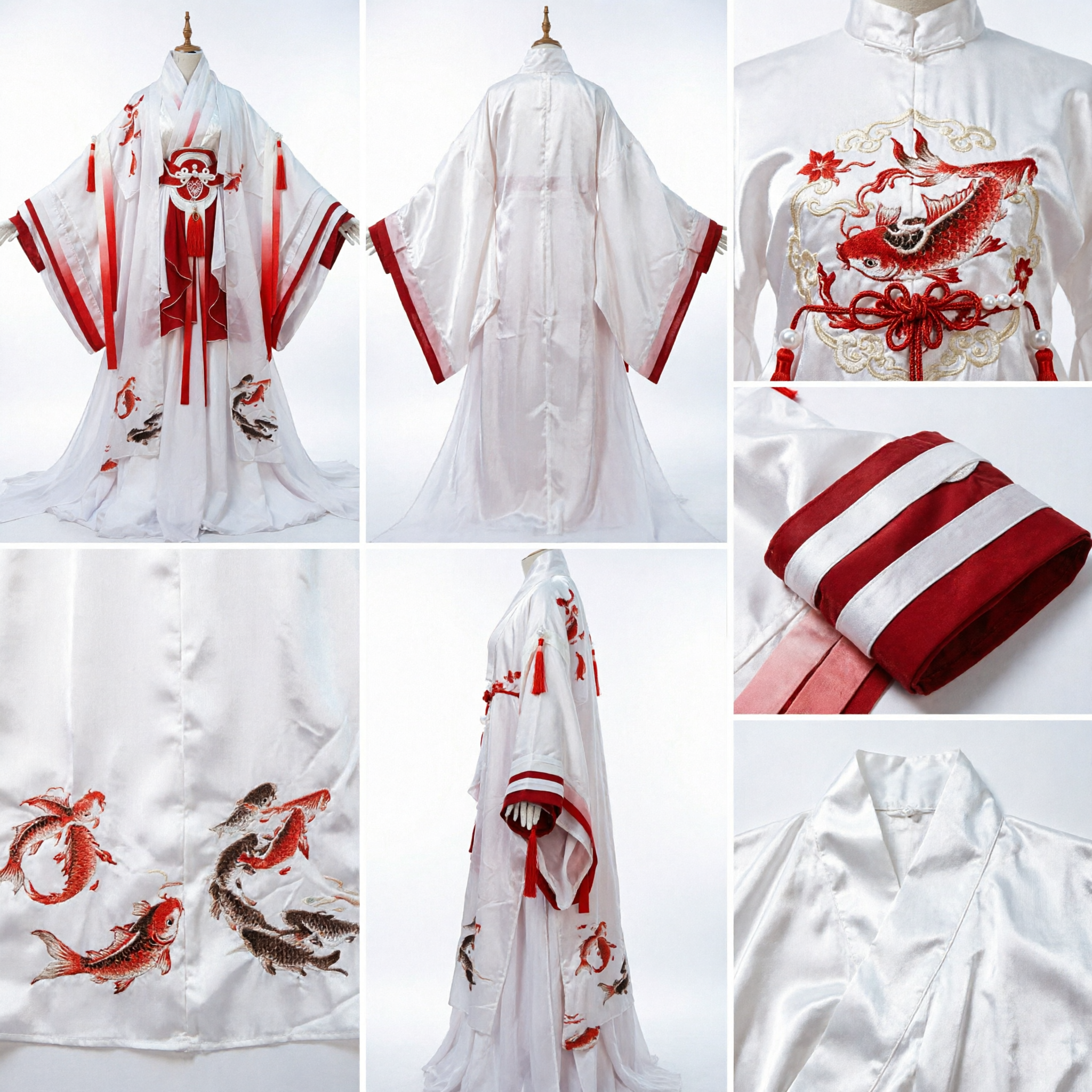 Elegant White and Red Gradient Chinese Hanfu Traditional Ancient Fairy Costume for Women Cosplay - Asian Costume