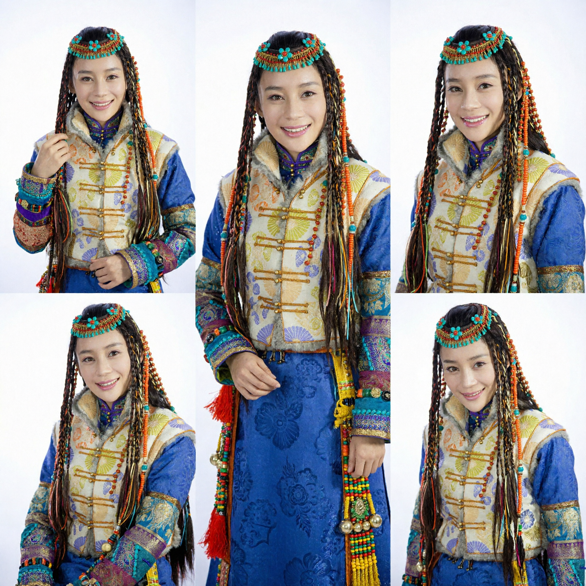 Traditional Chinese Tibetan Ethnic Costume for Women with Beaded Headdress and Embroidered Fur Vest for Cultural Performance - Asian Costume