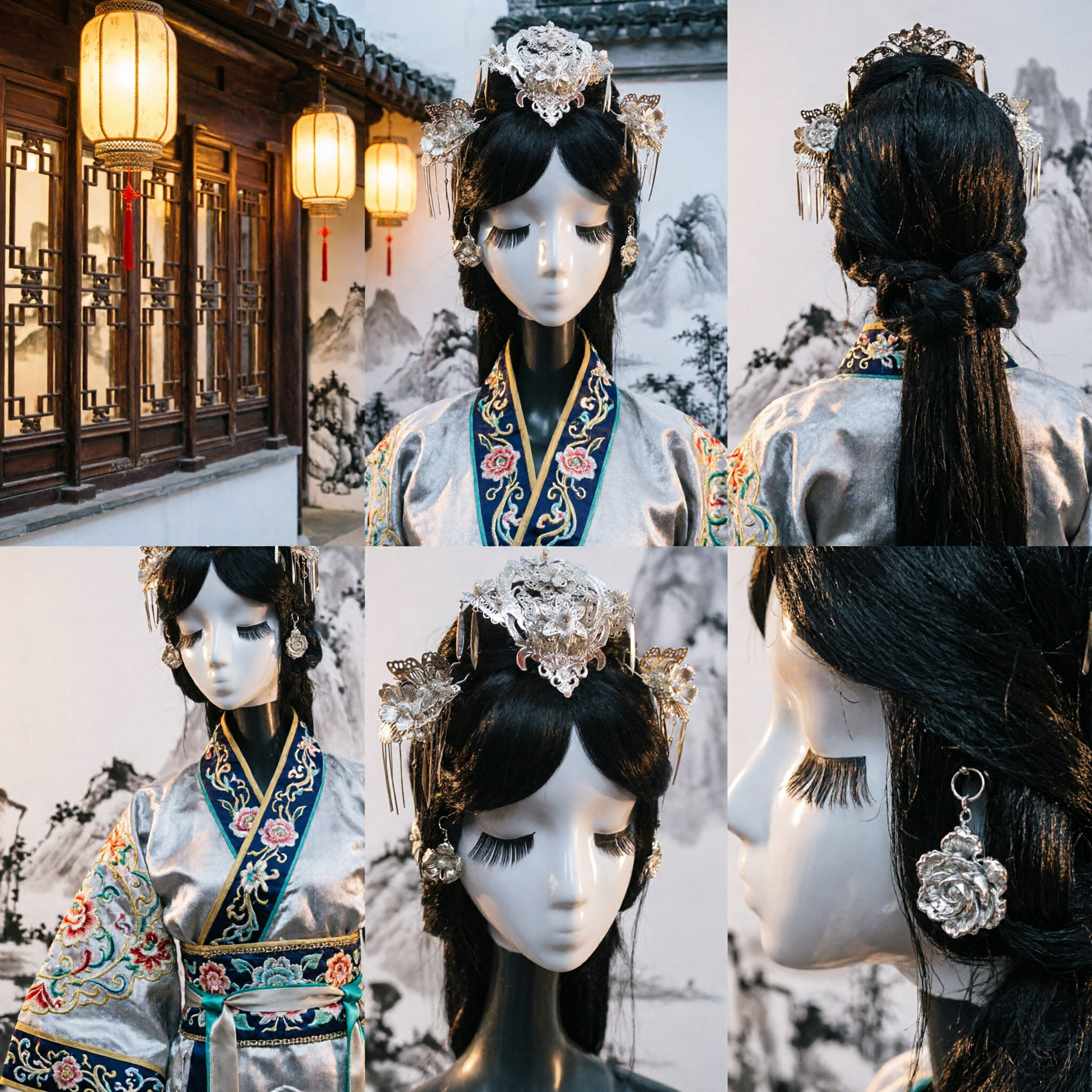 Exquisite Chinese Ancient Style Silver Floral Hair Crown Butterfly Hairpins Set for Hanfu Wedding Bride Cosplay - Asian Costume