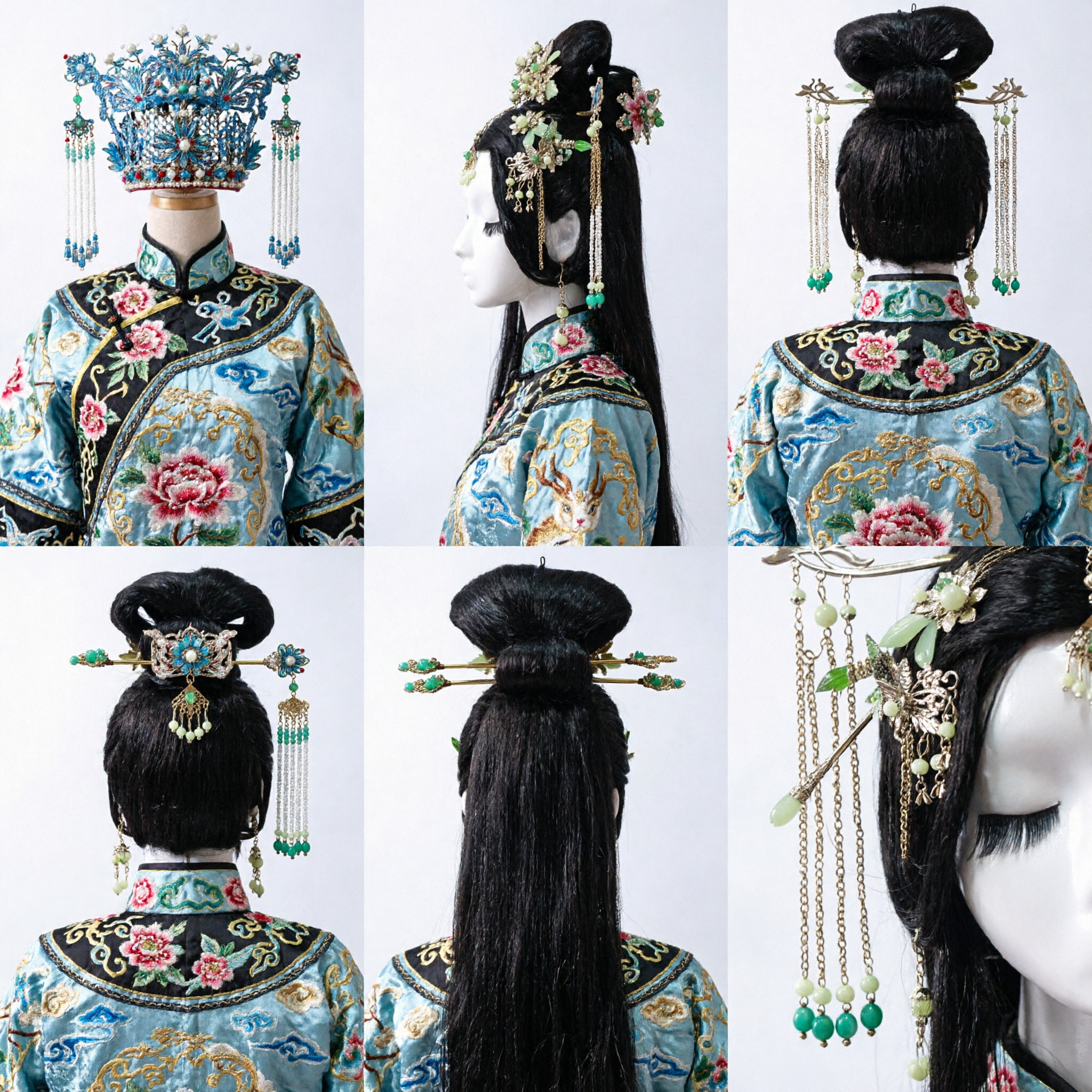 Exquisite Ancient Chinese Hanfu Hair Accessories Green Jade Pearl Crown Headdress Set for Traditional Wedding Cosplay - Asian Costume