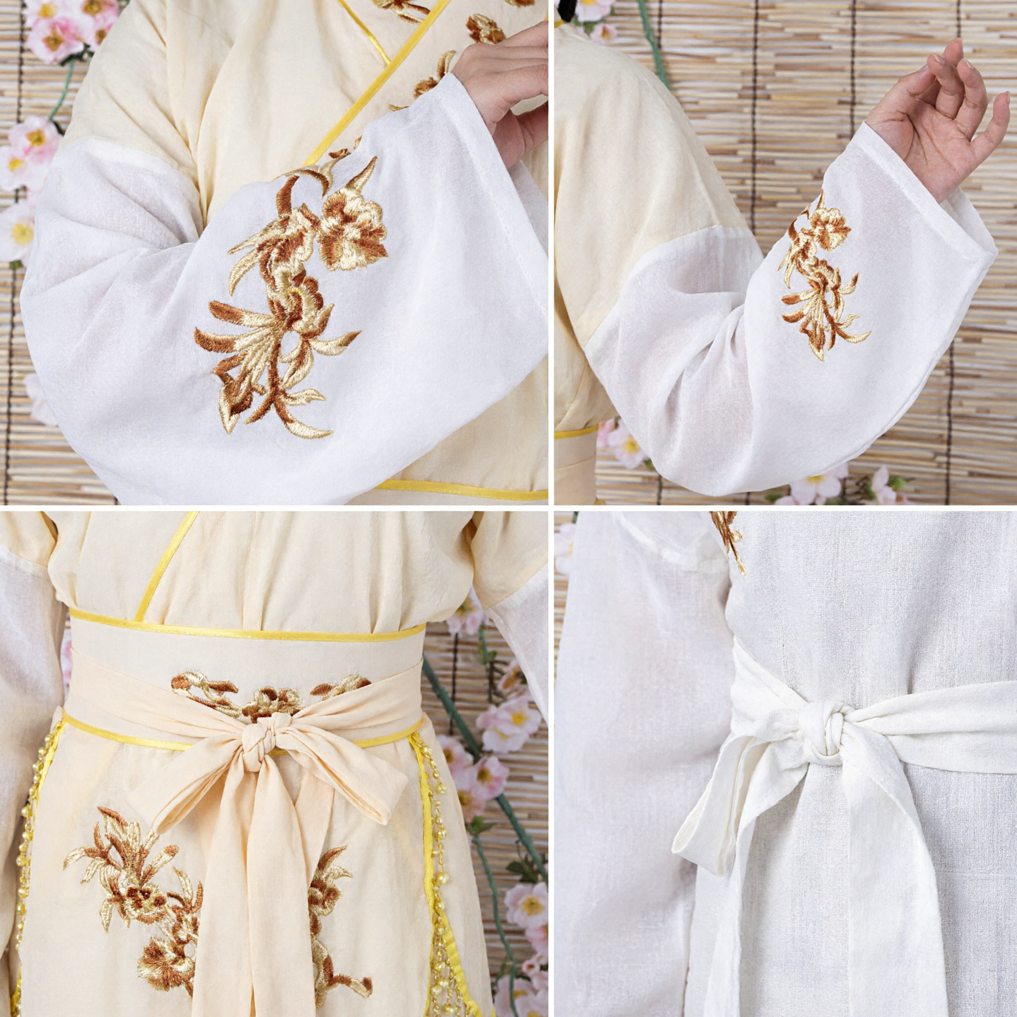 Elegant Traditional Chinese Hanfu Costume Yellow Embroidered Ancient Dress for Women Stage Performance Cosplay - Asian Costume
