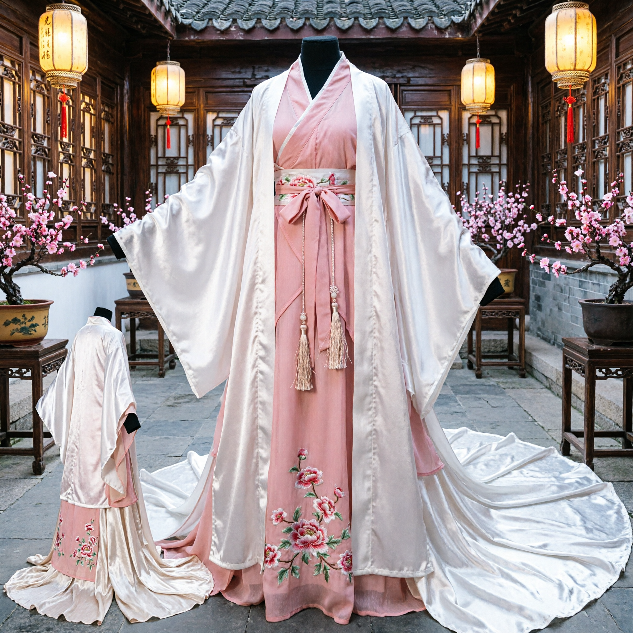 Elegant Pink and White Traditional Chinese Hanfu Ancient Princess Dress Women Cosplay Dance Costume - Asian Costume