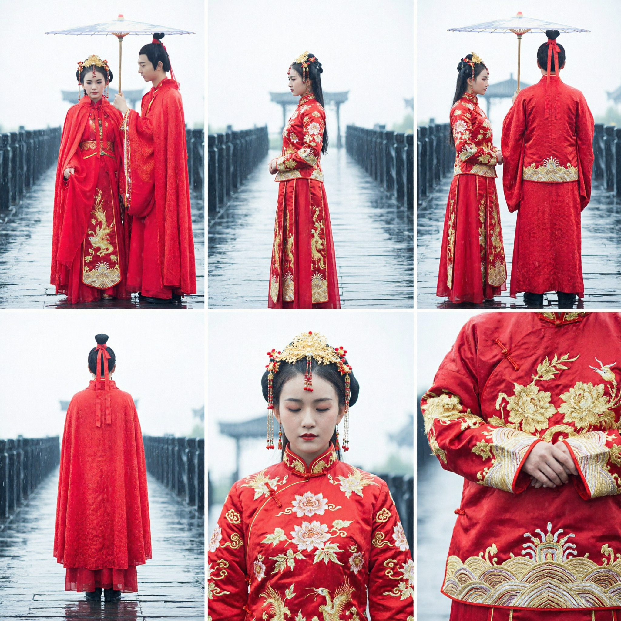 Ancient Chinese Wedding Hanfu Costume Red Traditional Bride and Groom Robes Couple Set for Ceremony - Asian Costume