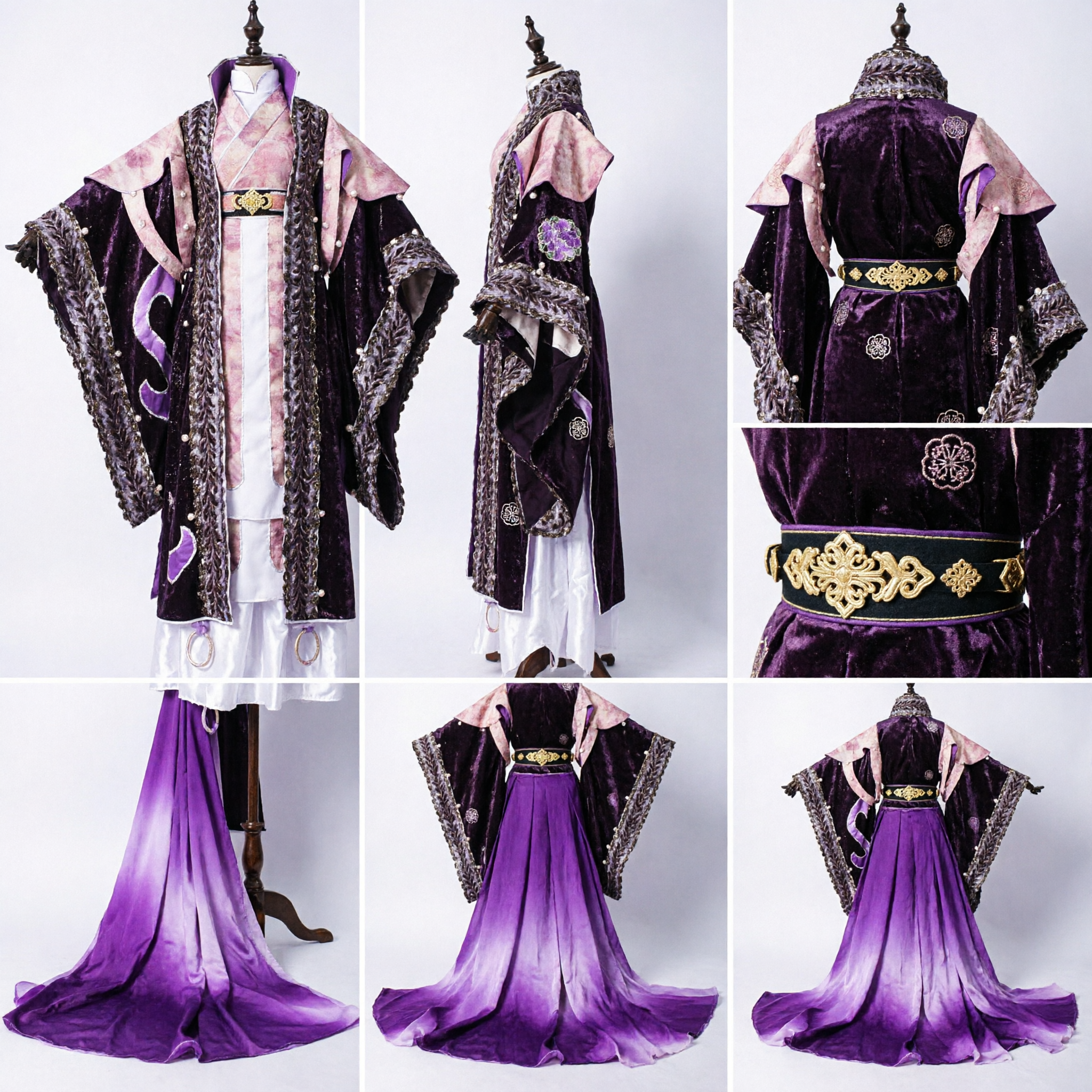 Purple and Black Beaded Ancient Chinese Hanfu Costume Traditional Nobility Cosplay Robe for Adults - Asian Costume