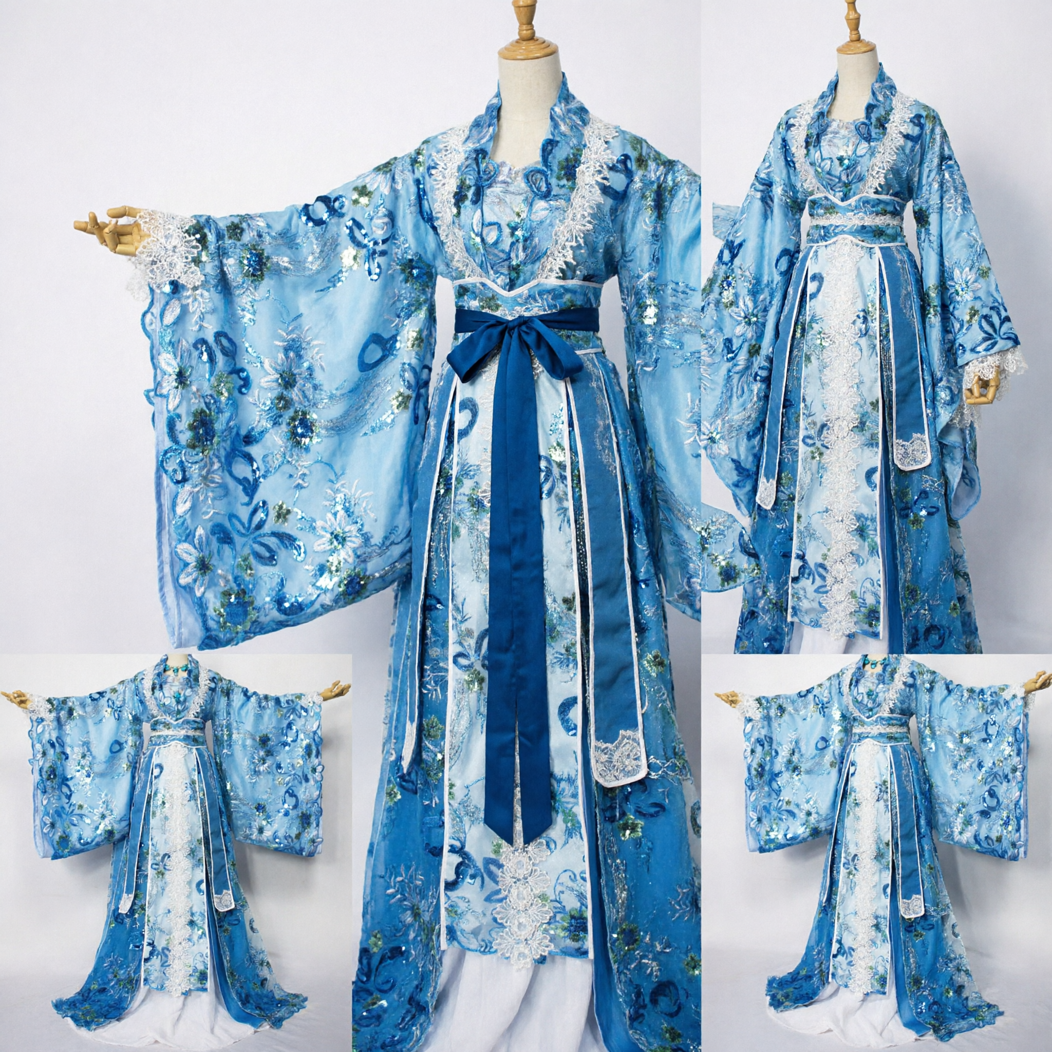 Traditional Chinese Blue Hanfu Costume Tang Dynasty Empress Robe Ancient Palace Princess Dress for Women - Asian Costume