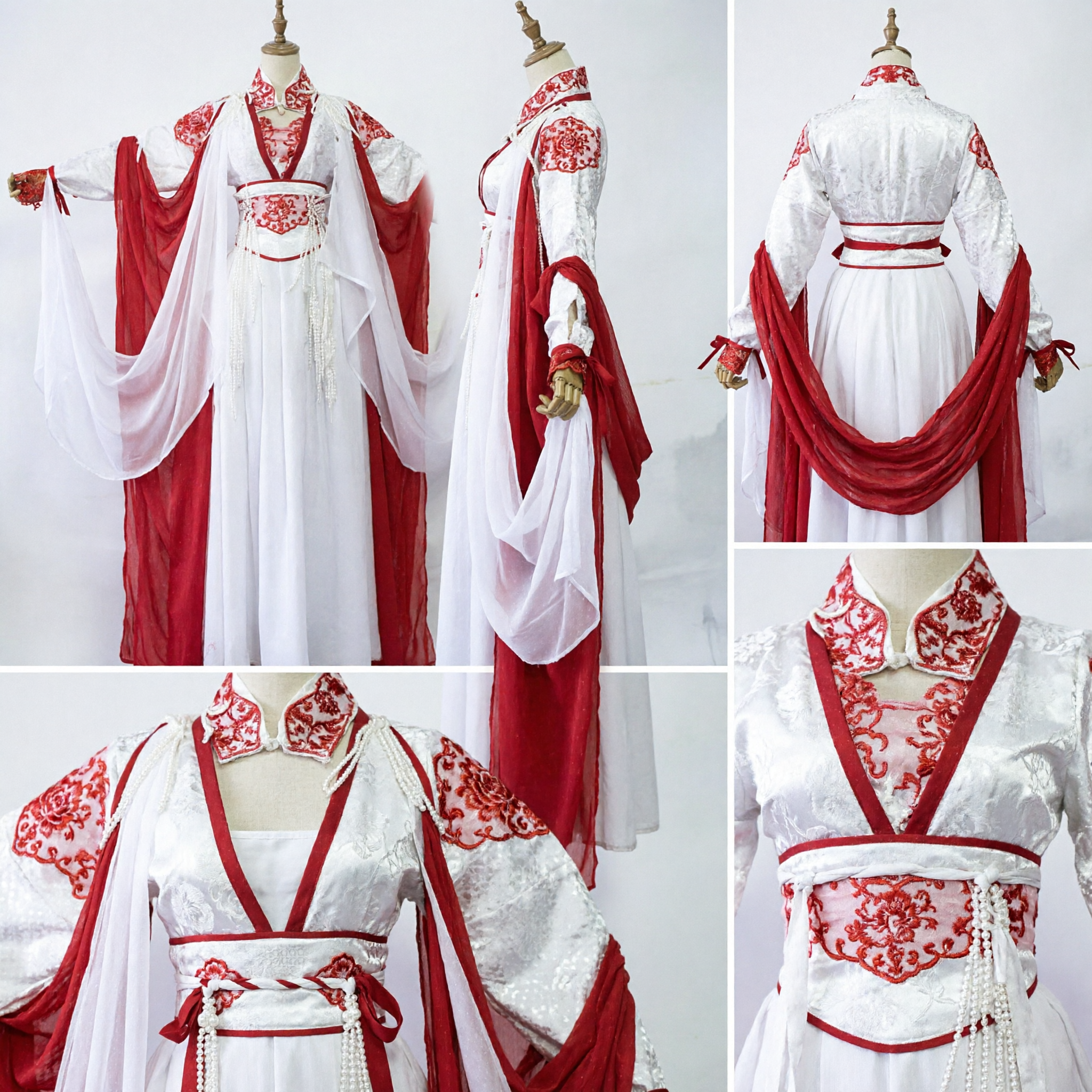 Traditional Chinese Hanfu Red and White Ancient Princess Costume for Women Stage Performance Cosplay Dress - Asian Costume