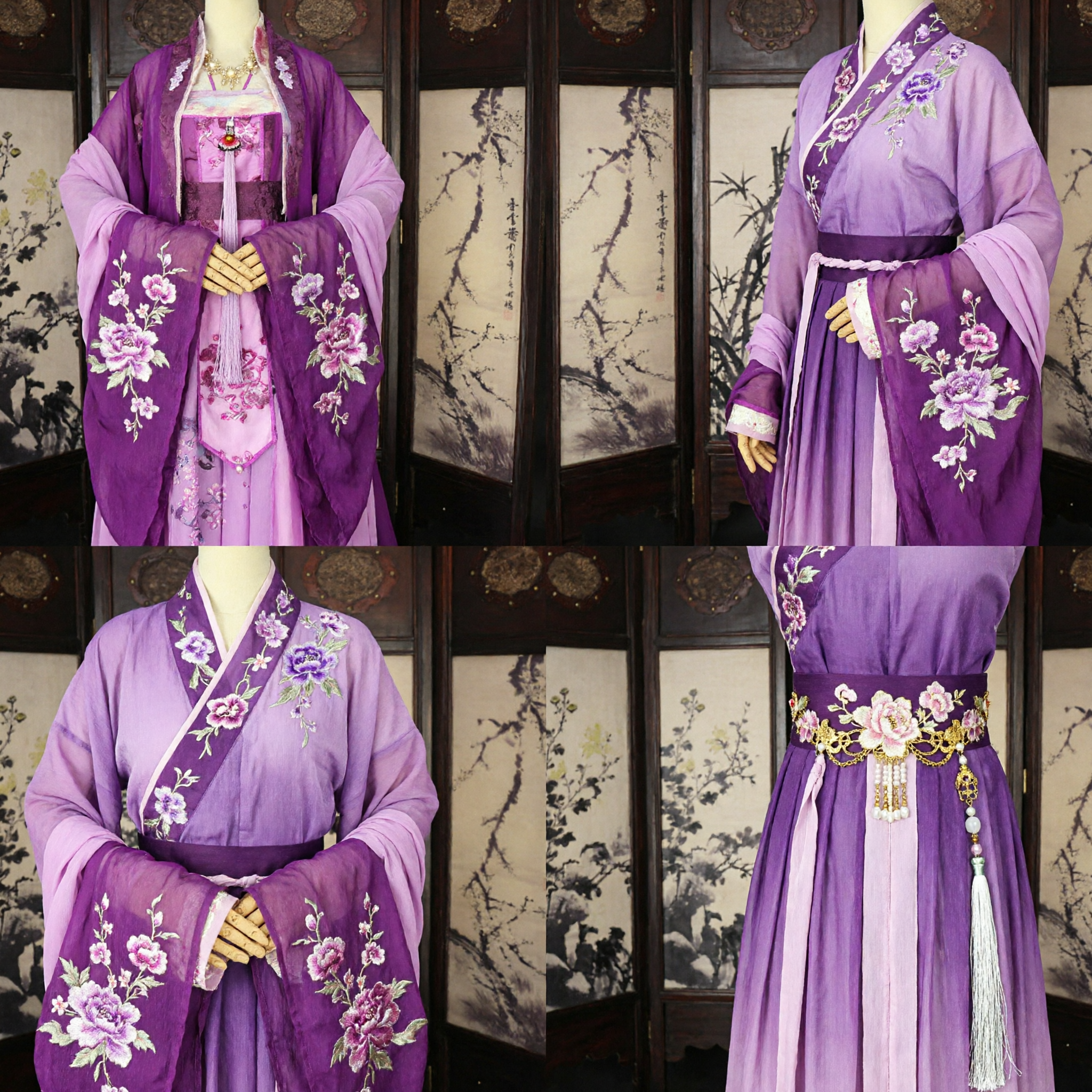 Elegant Purple Traditional Chinese Hanfu Costume for Women Ancient Embroidered Dress for Cosplay and Performance - Asian Costume