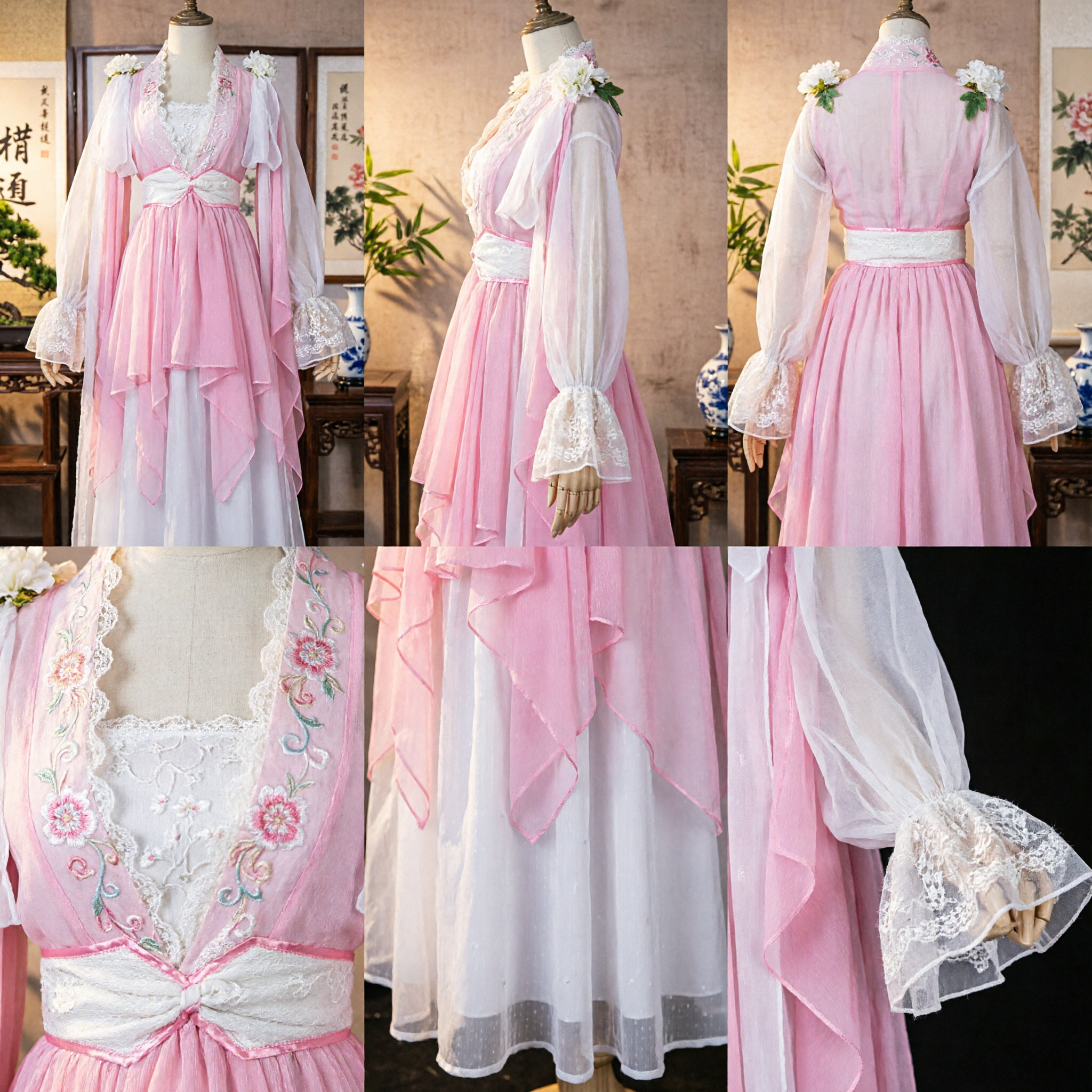 Elegant Pink Chinese Hanfu Ancient Fairy Dress Traditional Tang Dynasty Costume for Women Stage Performance - Asian Costume