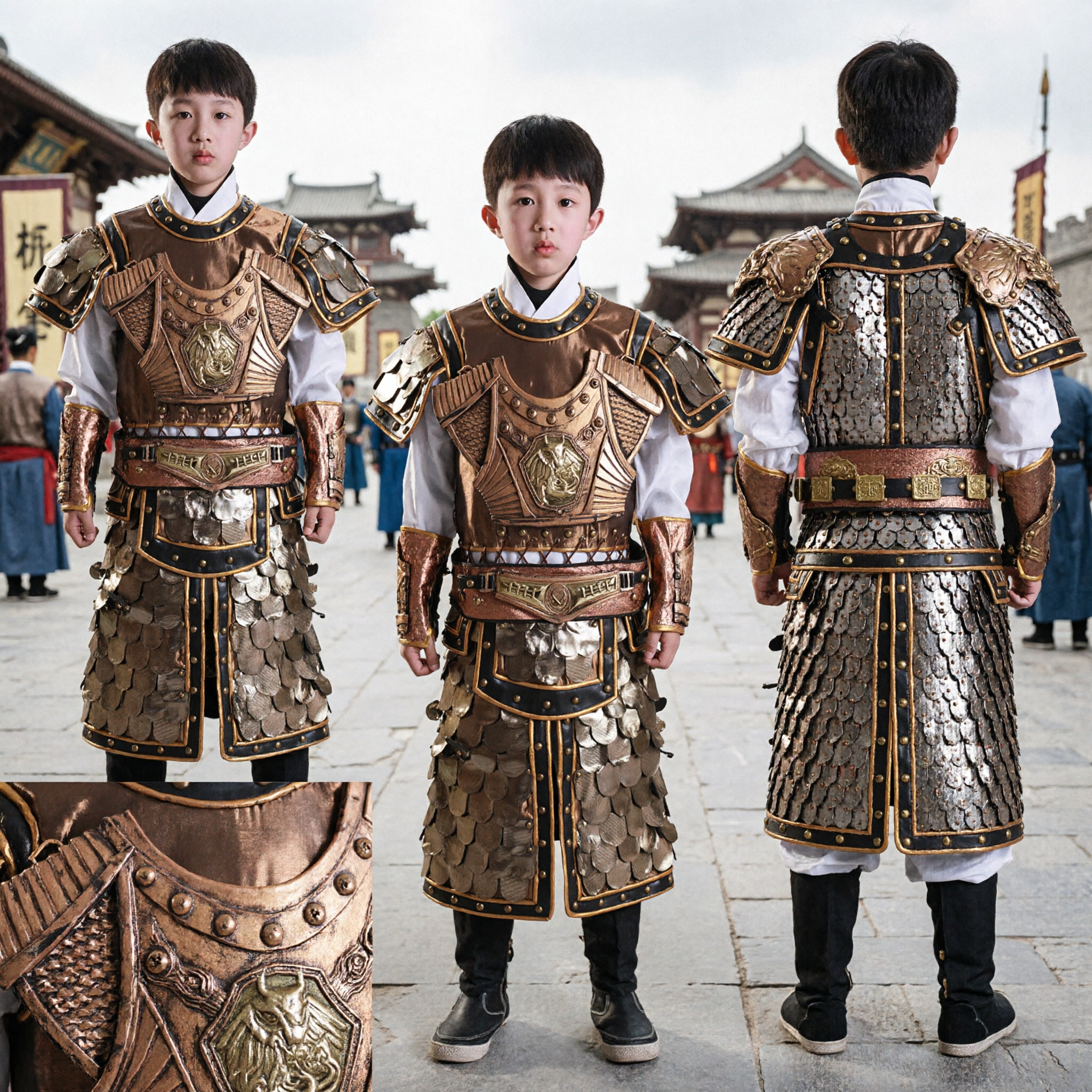 Kids Ancient Chinese General Armor Costume Boys Traditional Warrior Outfit for Cosplay Halloween Stage Performance - Asian Costume