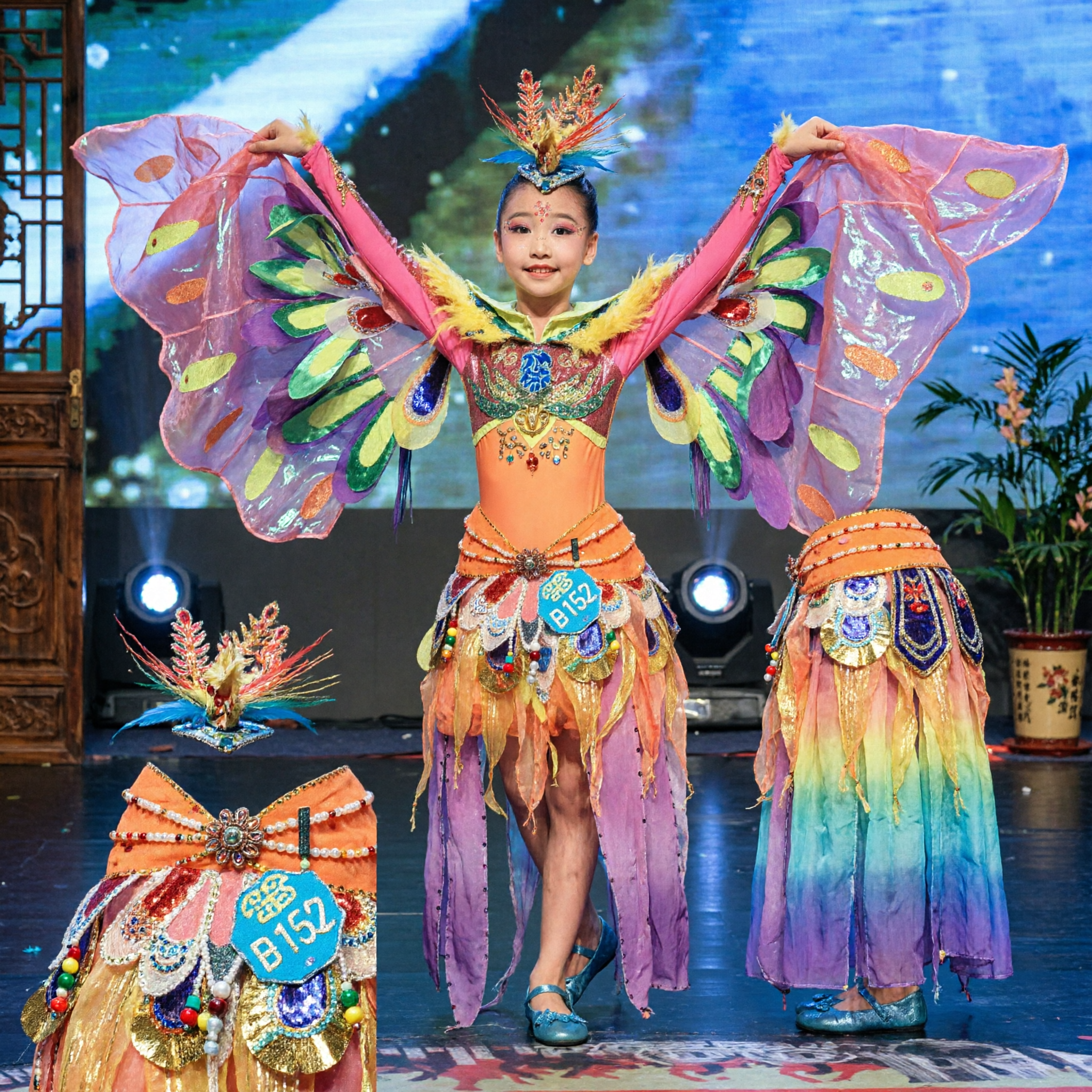 Girls Butterfly Dance Costume with Wings for Stage Performance Chinese Traditional Fairy Dress for Kids - Asian Costume