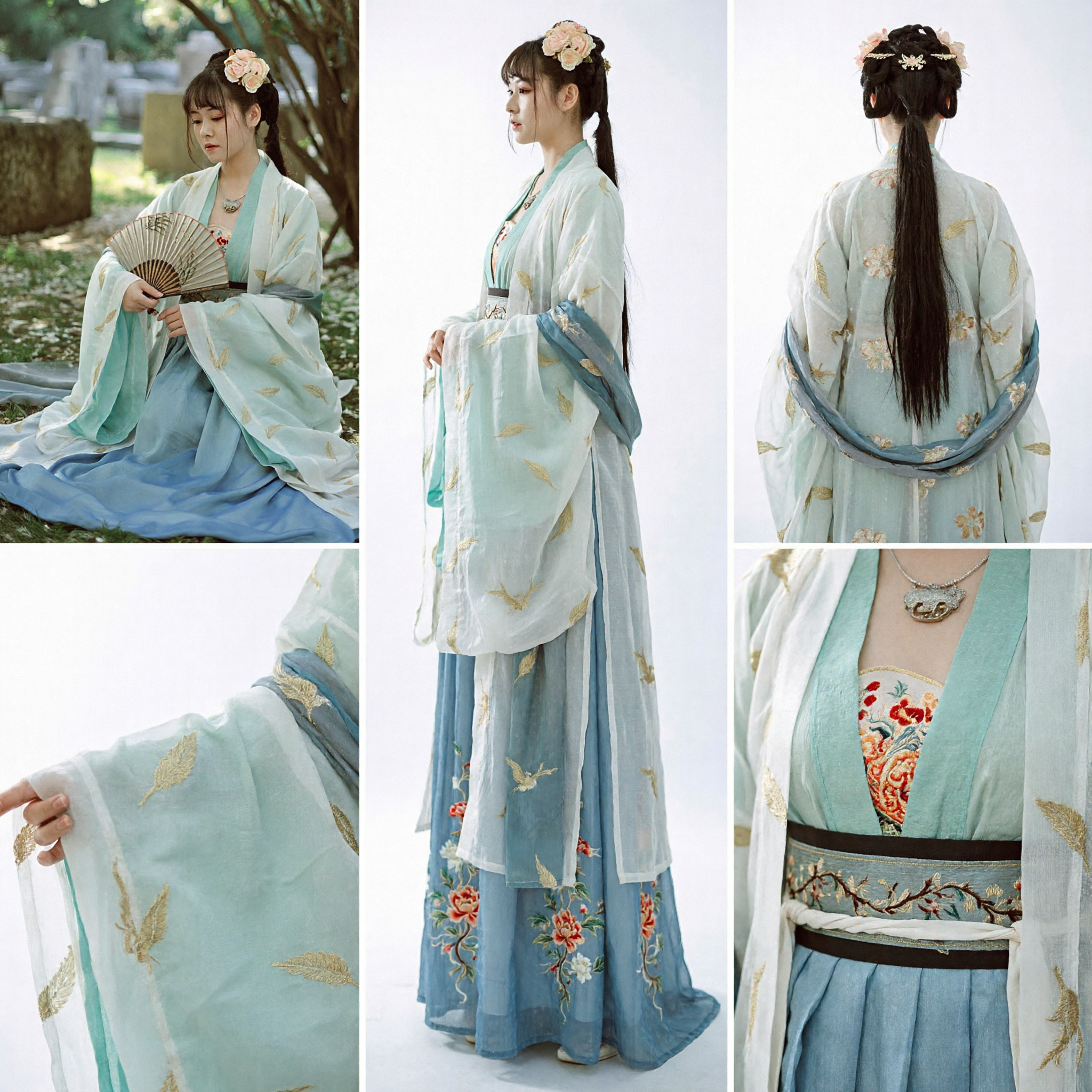 Elegant Blue and White Traditional Chinese Hanfu Costume Ancient Tang Dynasty Fairy Dress for Women Cosplay Performance Photography - Asian Costume