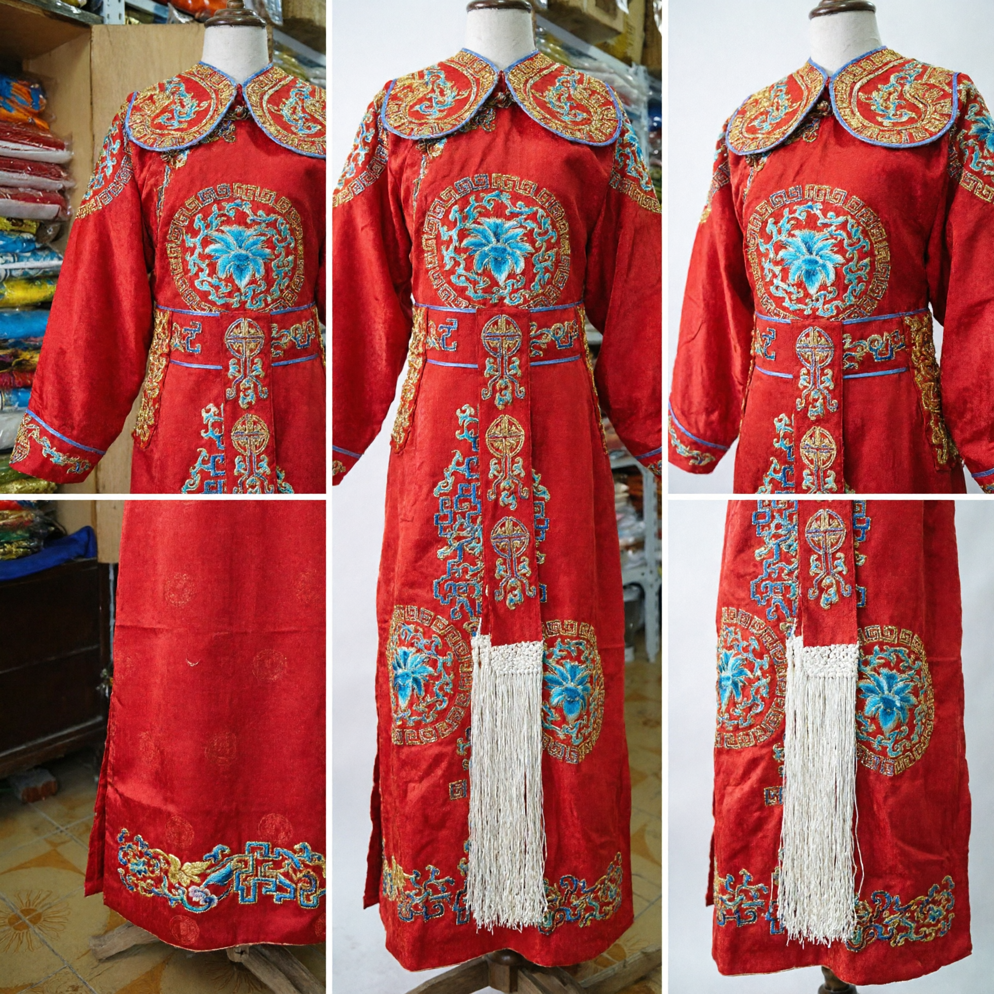 Traditional Chinese Peking Opera Costume Red Embroidered Robe Ancient General Clothing for Men Stage Performance - Asian Costume