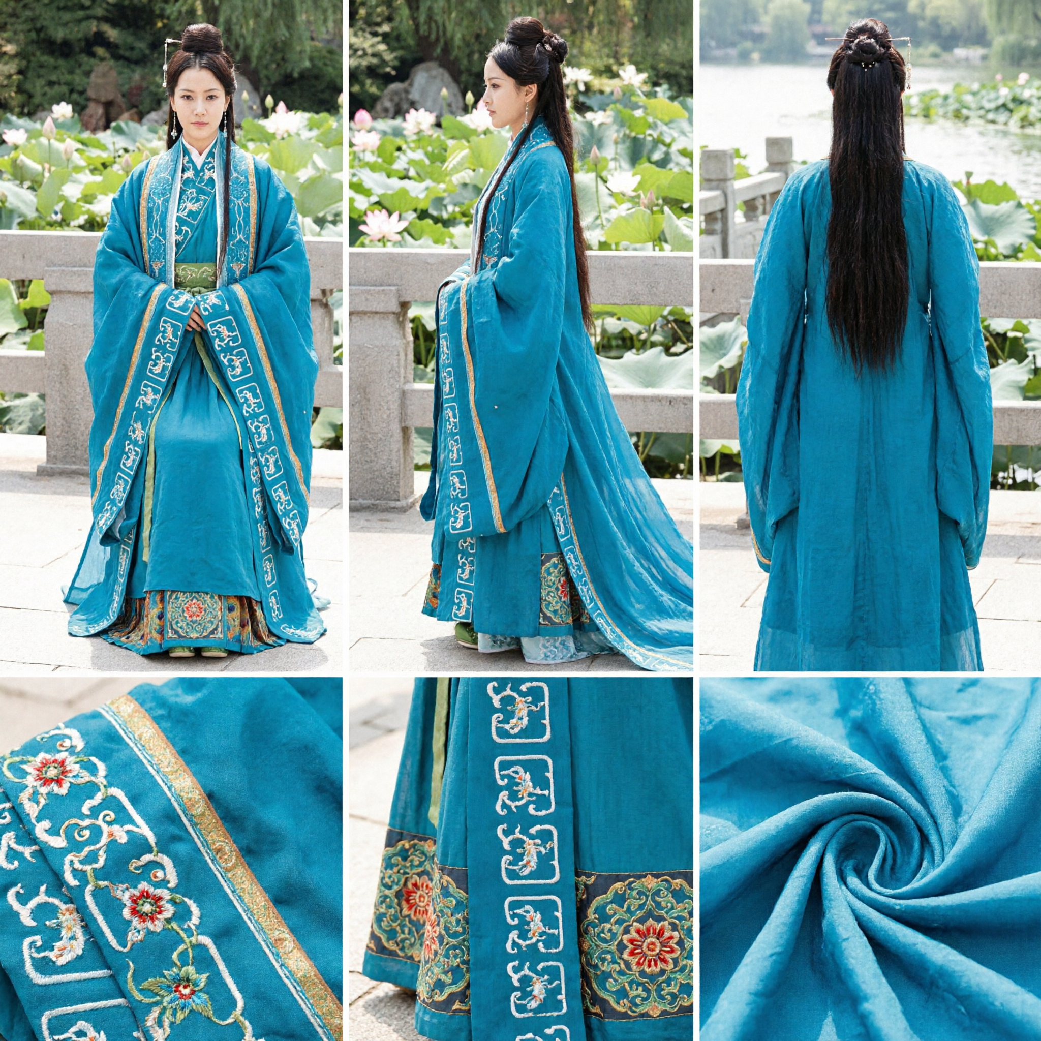 Traditional Blue Ancient Chinese Hanfu Princess Costume Embroidered Palace Dress for Women Cosplay - Asian Costume