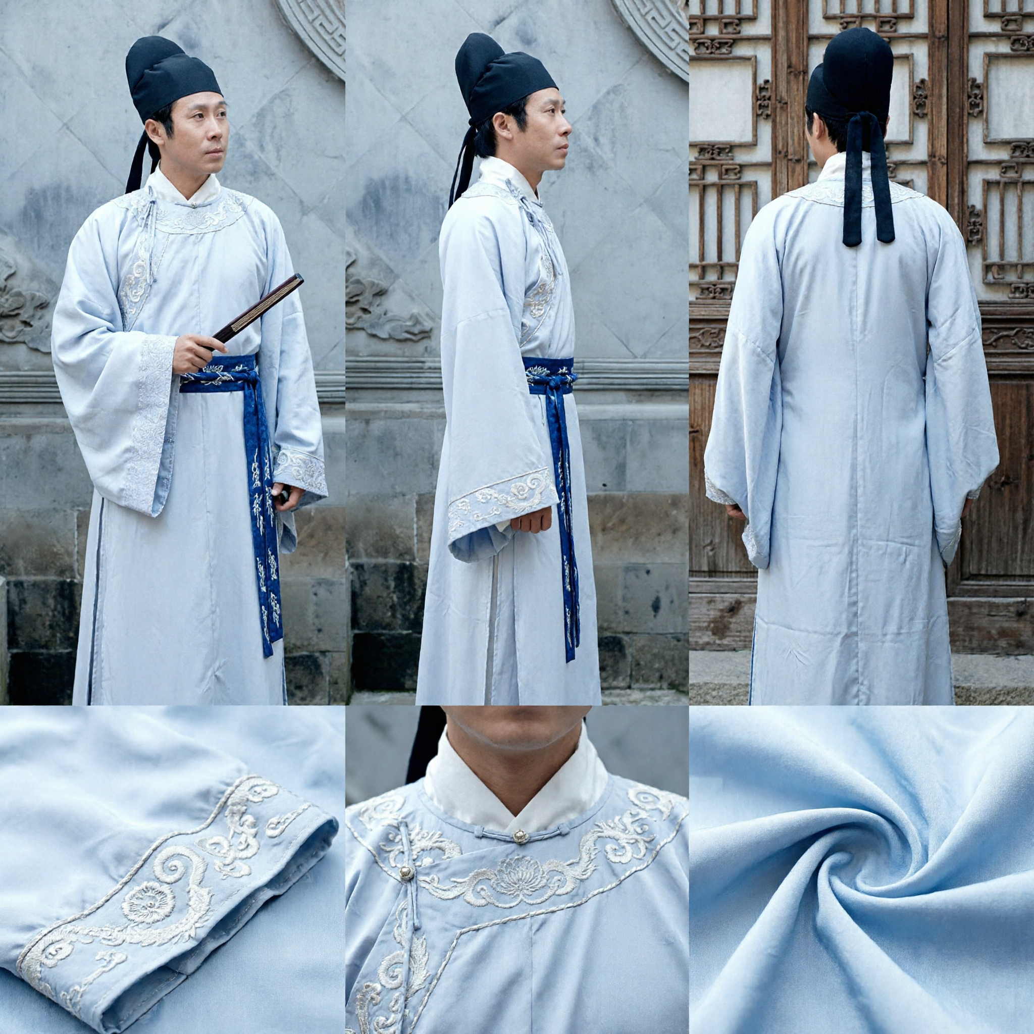 Men's Traditional Chinese Hanfu Scholar Robe White Ancient Costume Set for Cosplay Performance and Cultural Events - Asian Costume