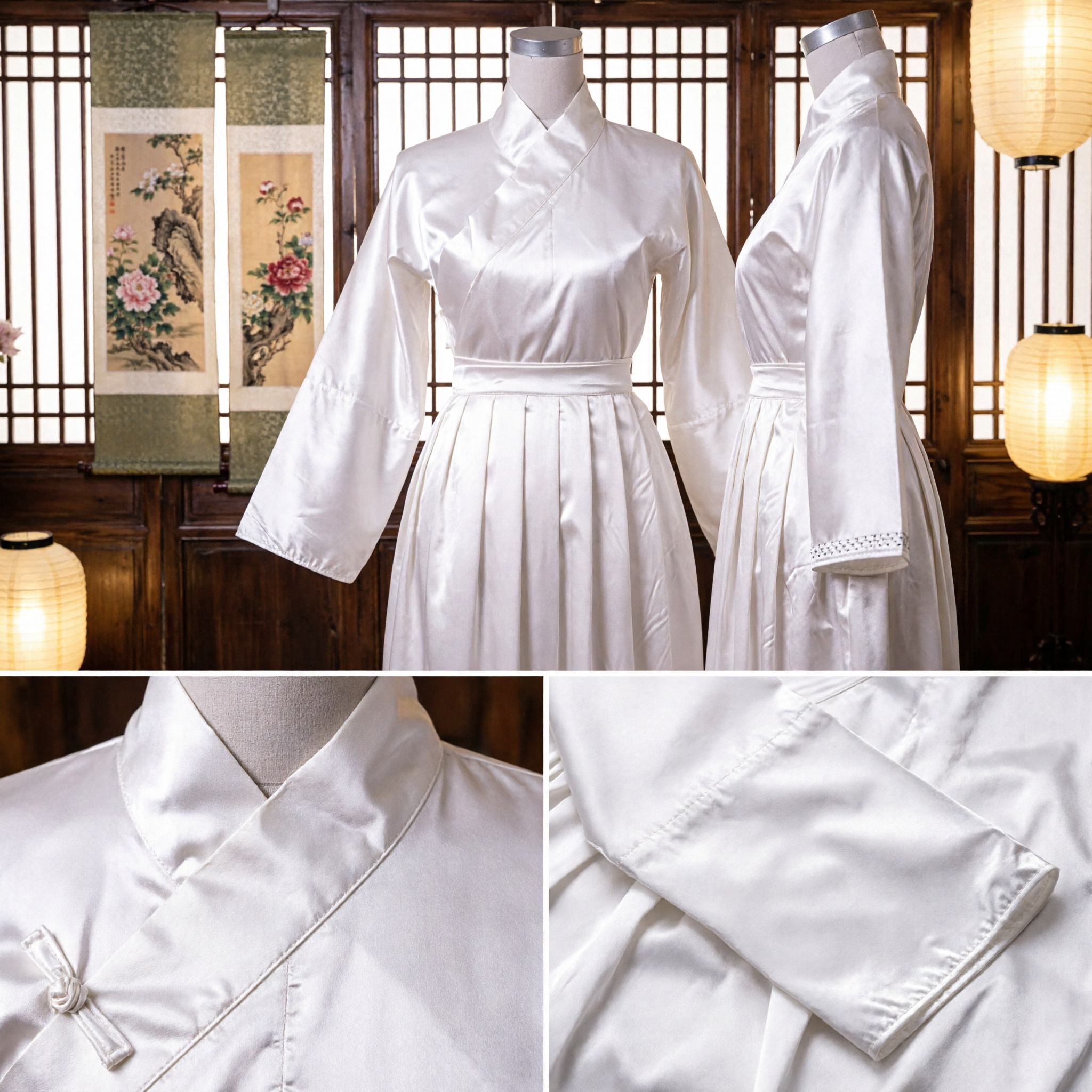 Traditional White Korean Hanbok Dress Women's Formal Silk Costume for Weddings and Cultural Celebrations - Asian Costume