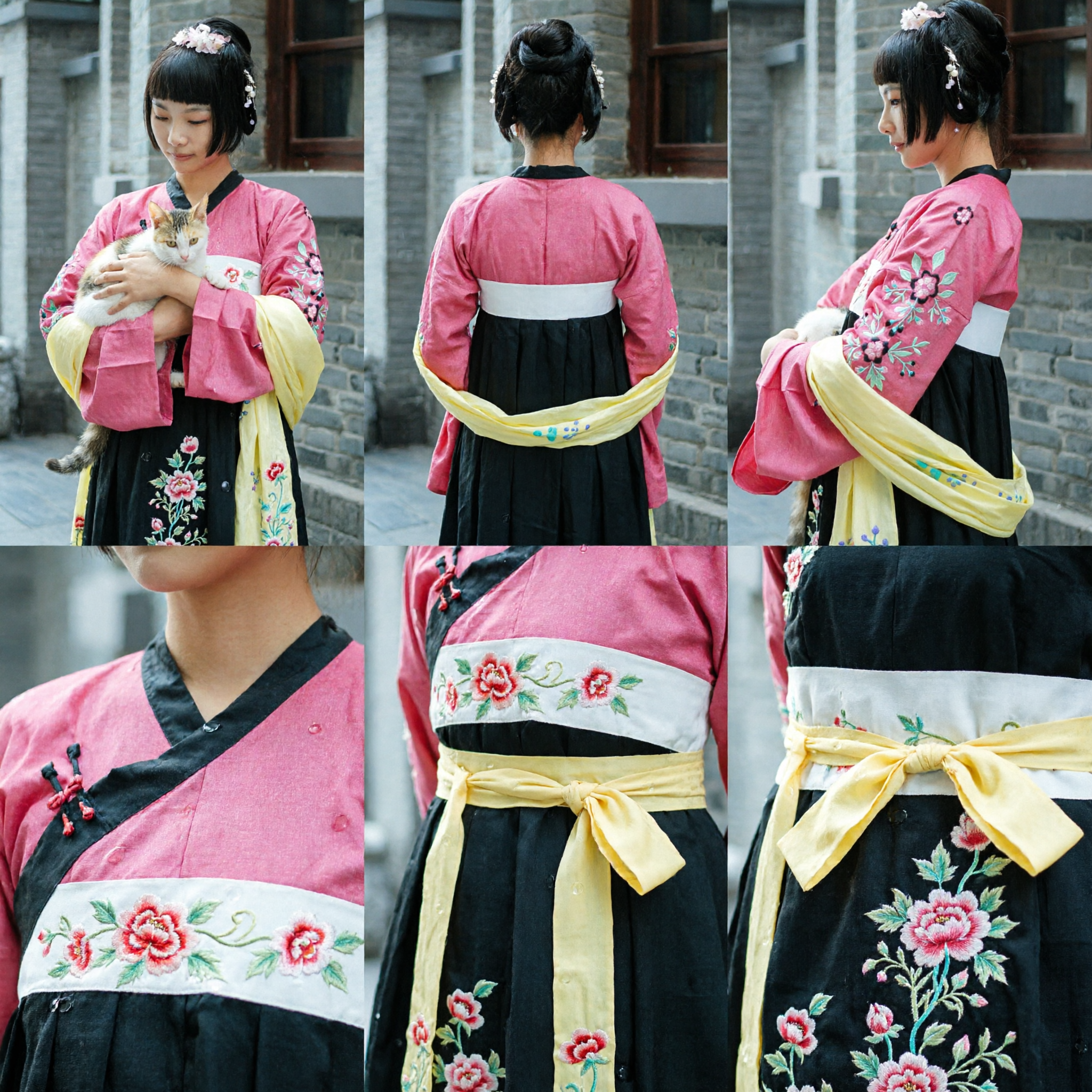 Women's Pink Floral Embroidered Hanfu Top Traditional Chinese Ancient Style Clothing for Photography and Cosplay - Asian Costume