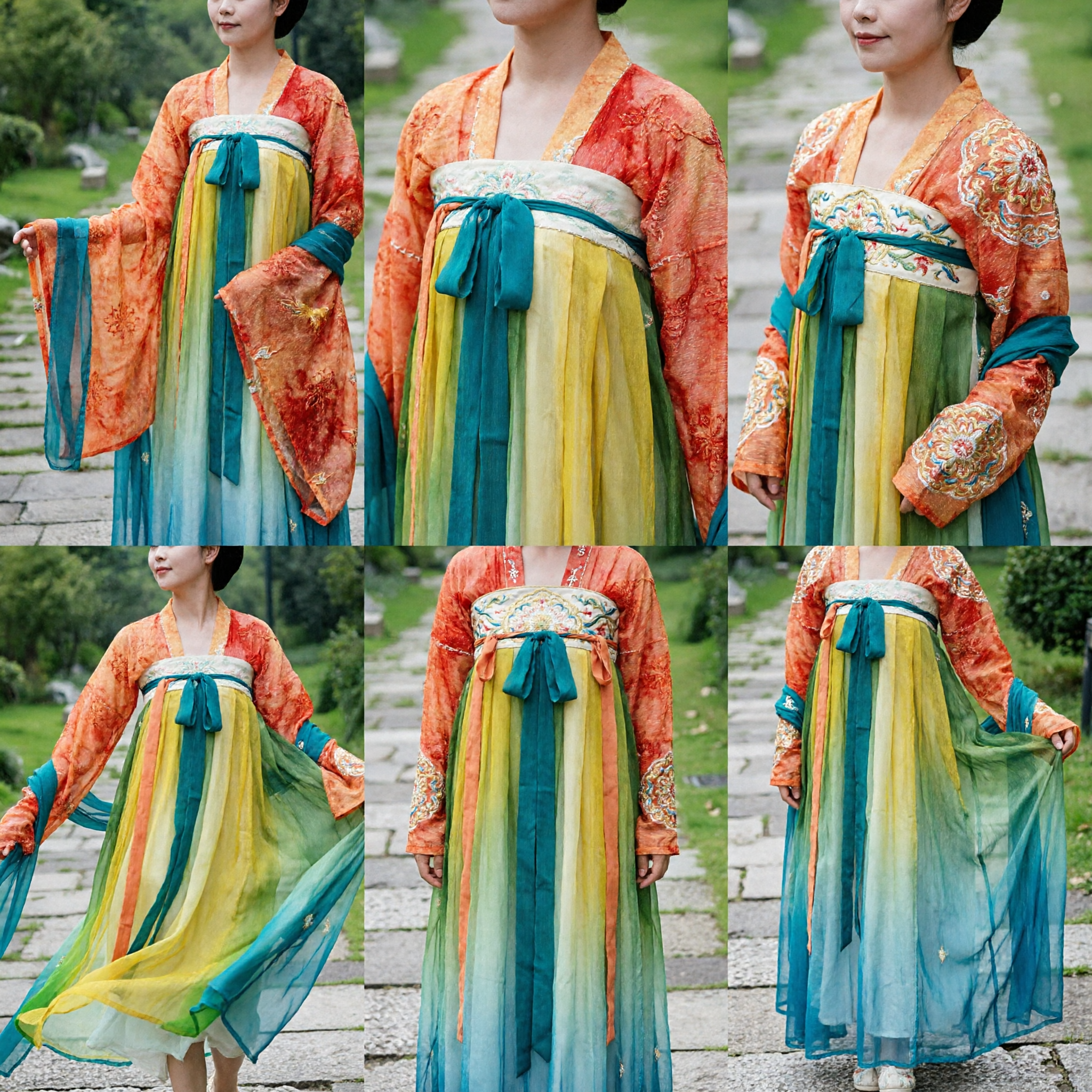 Women's Traditional Chinese Tang Dynasty Hanfu Rainbow Dress Ancient Costume for Dance Performance - Asian Costume