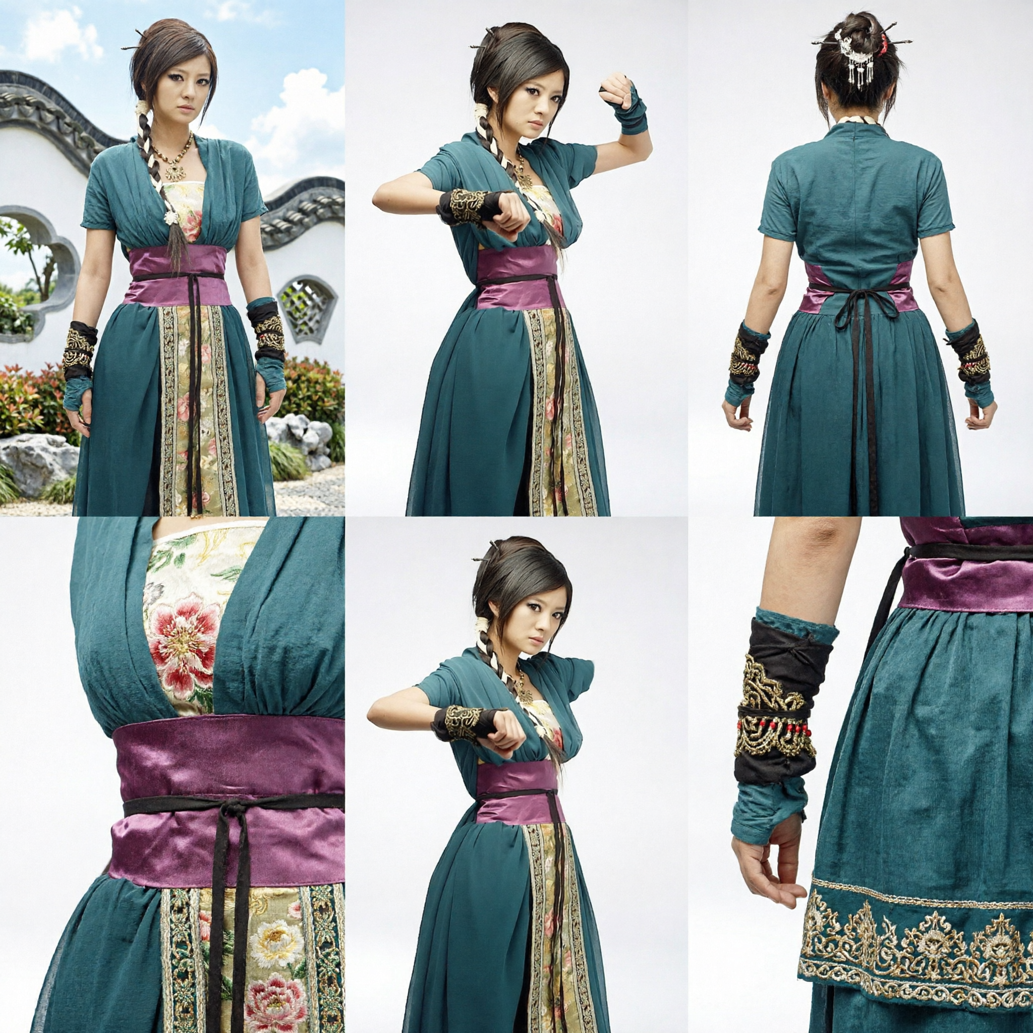 Ancient Chinese Wuxia Swordswoman Costume Teal Hanfu Martial Arts Cosplay Outfit for Women Stage Performance - Asian Costume