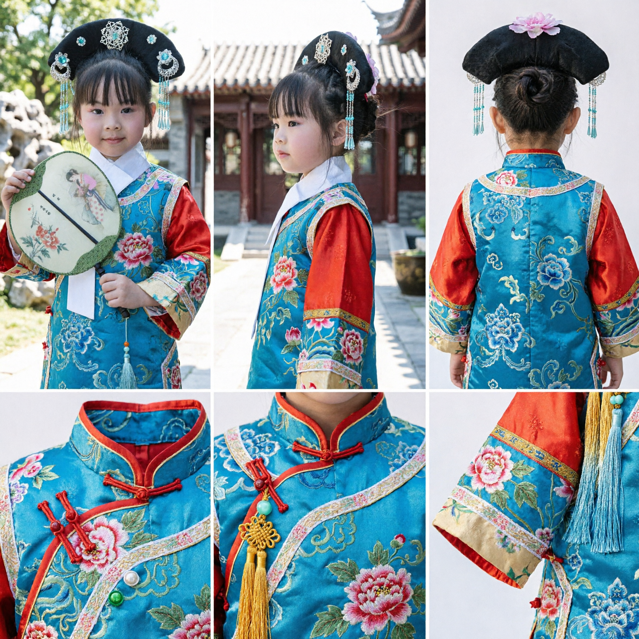 Traditional Chinese Qing Dynasty Manchu Princess Headdress Hair Ornament with Tassels for Kids Girls Costume - Asian Costume