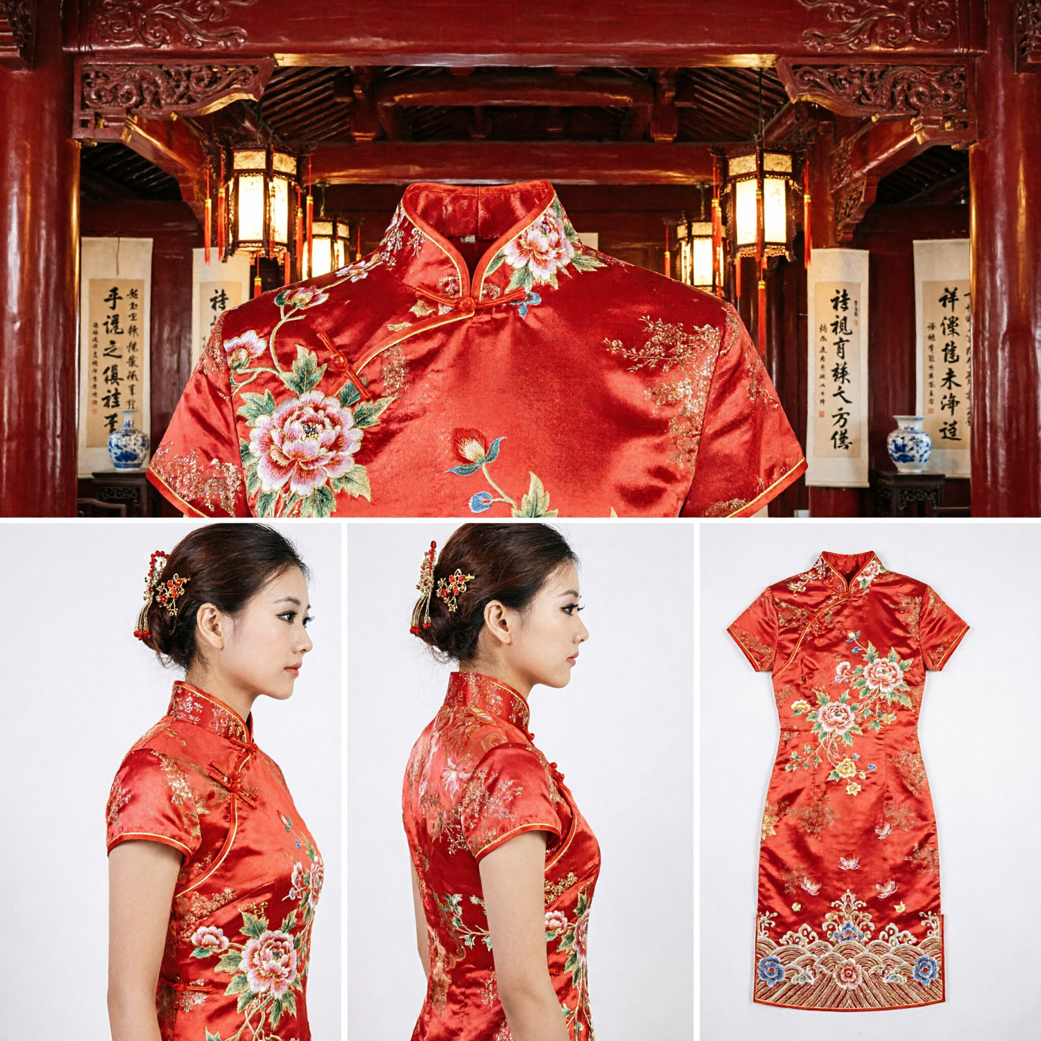 Traditional Chinese Wedding Hair Comb Gold Red Crystal Phoenix Tassel Accessory for Bride Qipao Hanfu - Asian Costume