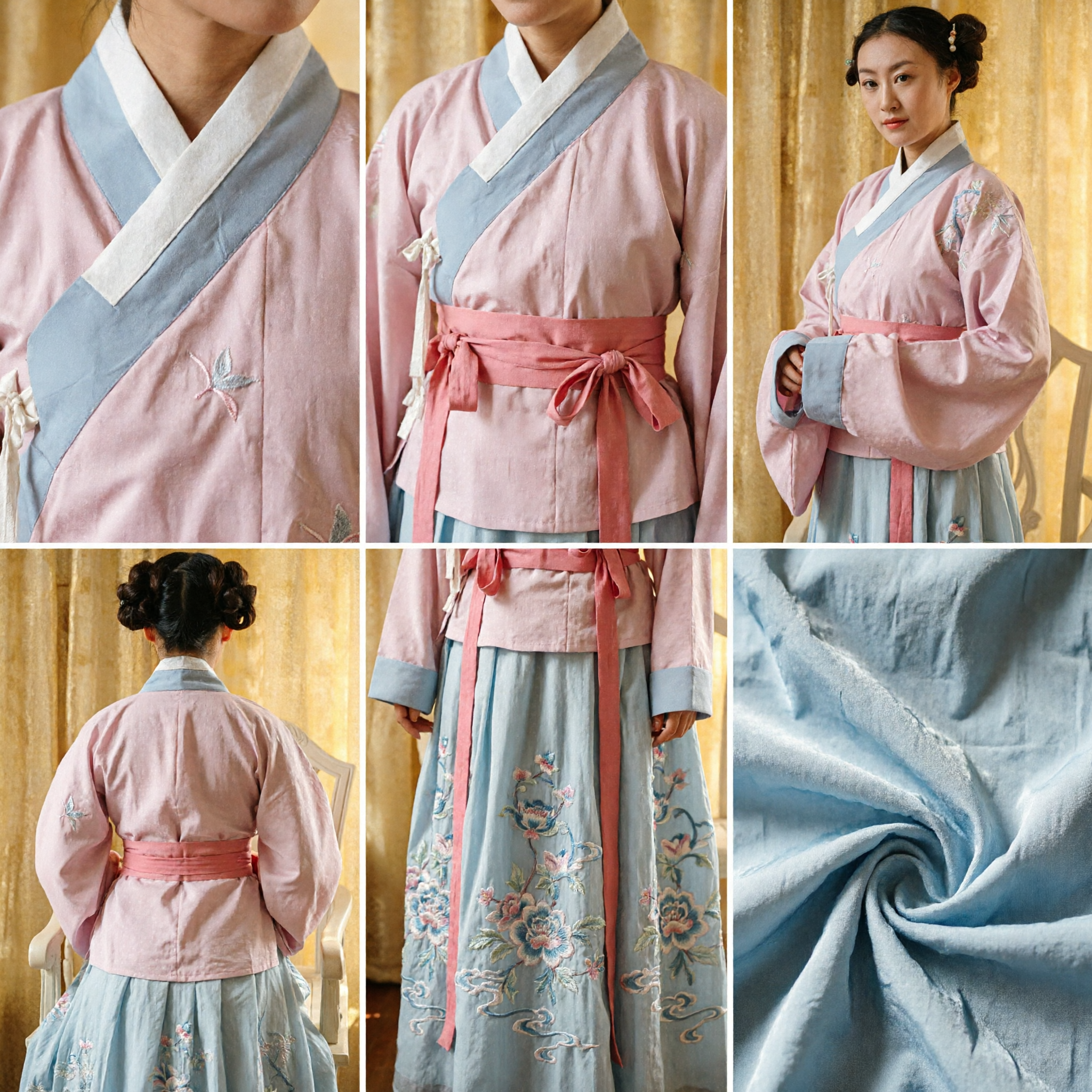 Traditional Chinese Hanfu for Women Pink and Blue Embroidered Ming Style Costume for Cosplay and Cultural Events - Asian Costume