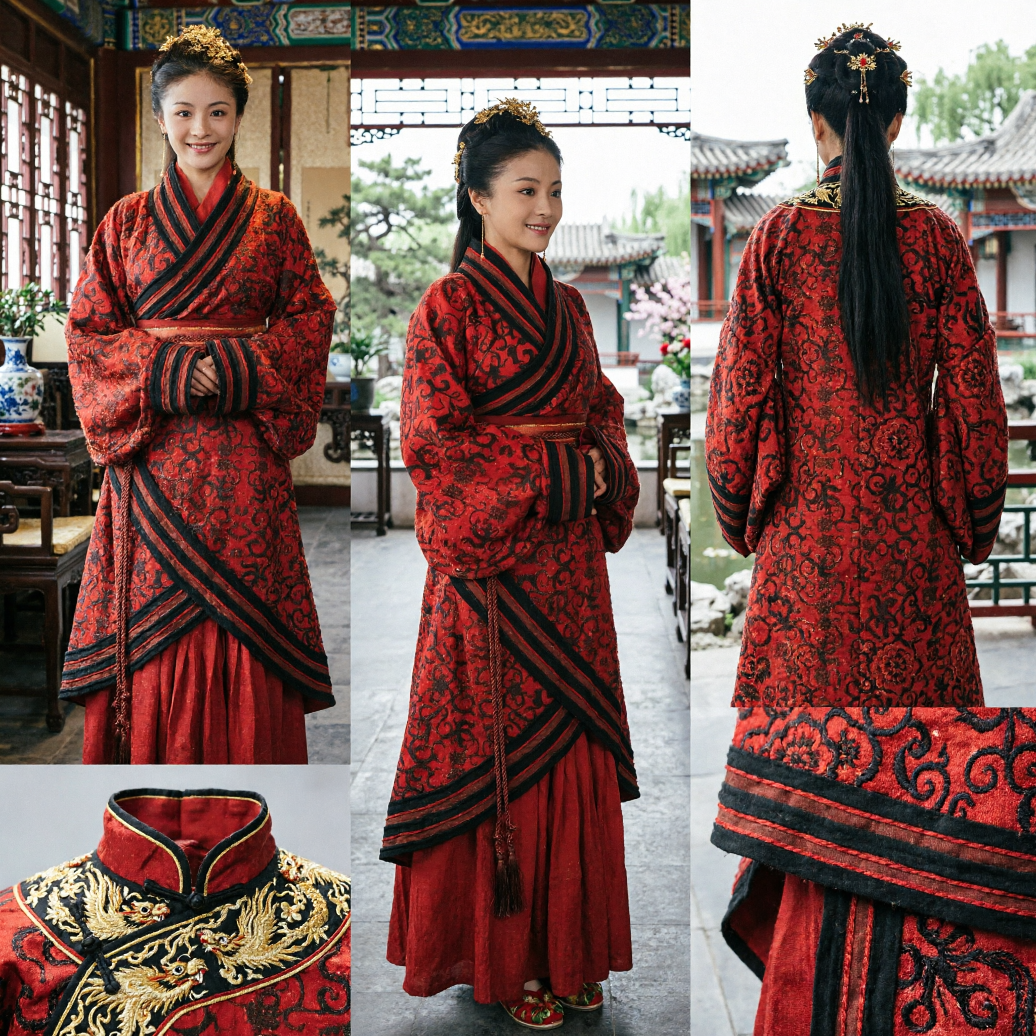 Ancient Chinese Red Hanfu Robe Traditional Han Dynasty Dress for Women Stage Performance Cosplay - Asian Costume