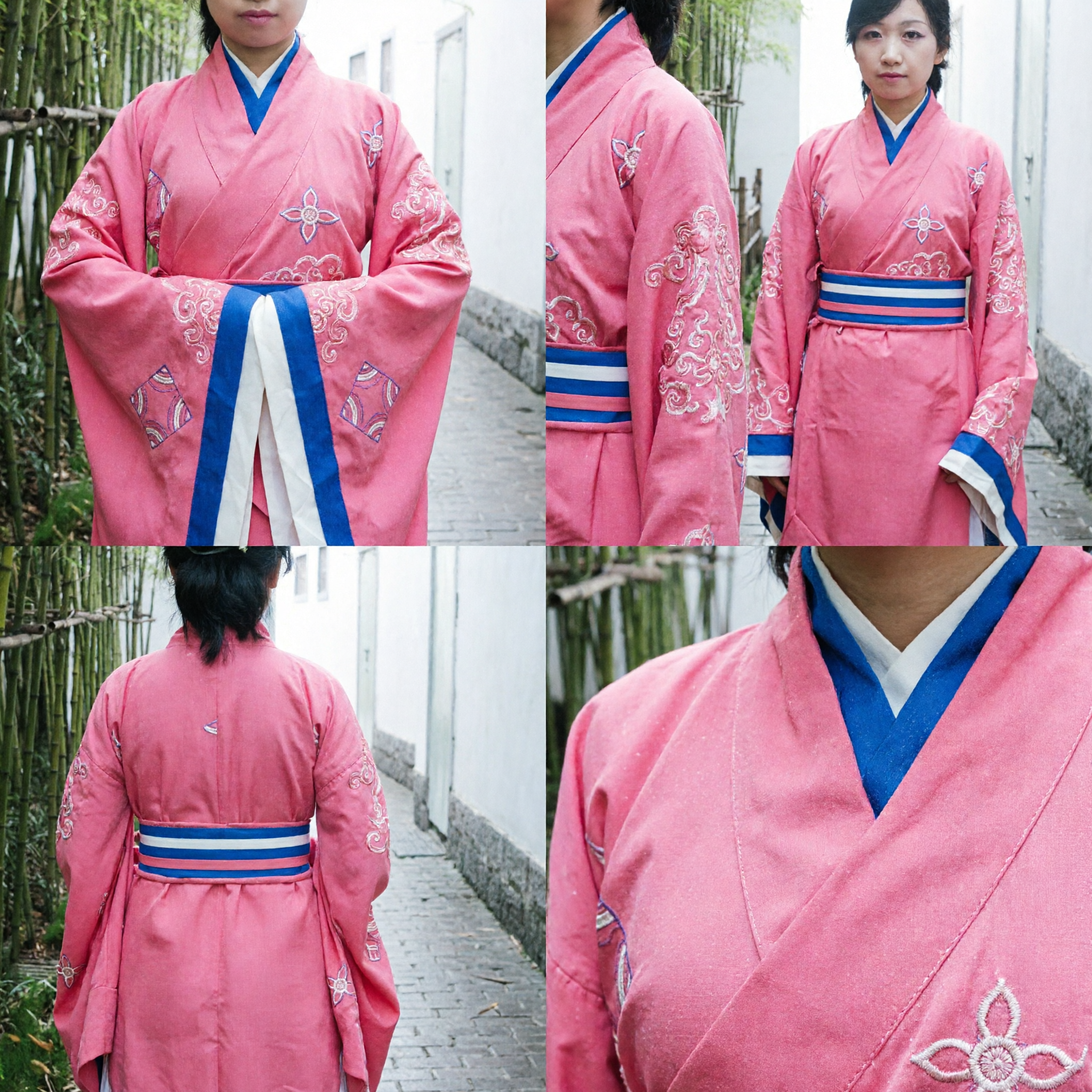 Women's Traditional Chinese Pink Hanfu Robe Embroidered Cross-Collar Costume for Historical Cosplay - Asian Costume