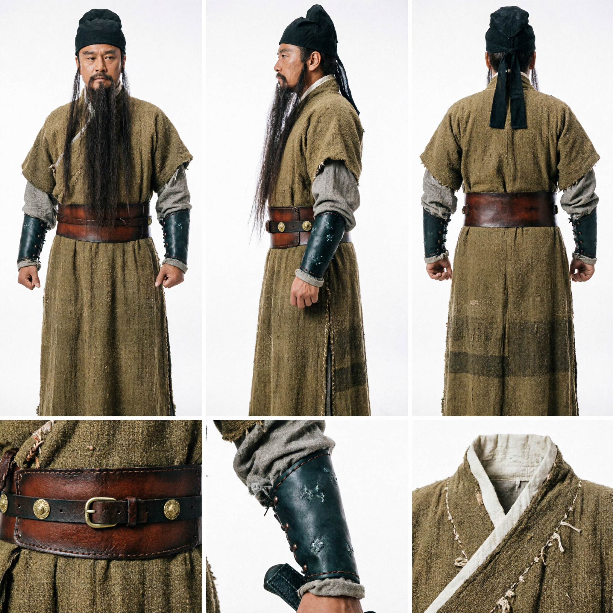 Men's Ancient Chinese General Costume Three Kingdoms Warrior Hanfu Robe with Sword and Beard for Cosplay - Asian Costume