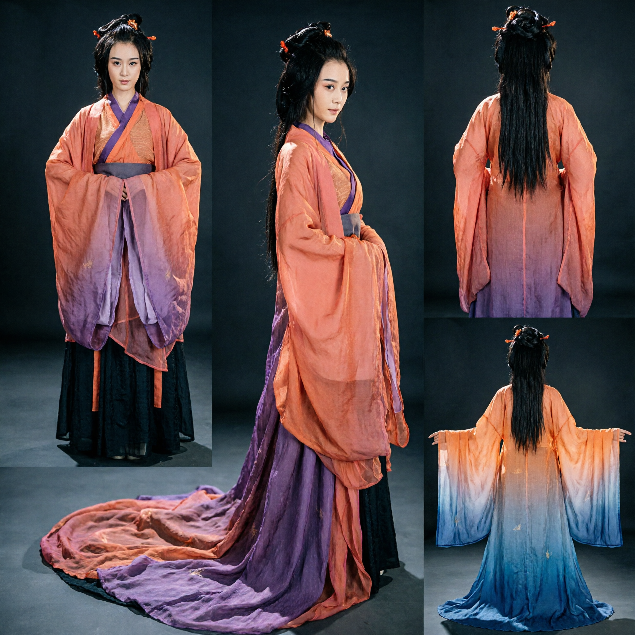 Traditional Chinese Hanfu Ancient Han Dynasty Costume Peach Wide Sleeve Robe for Women Dance - Asian Costume