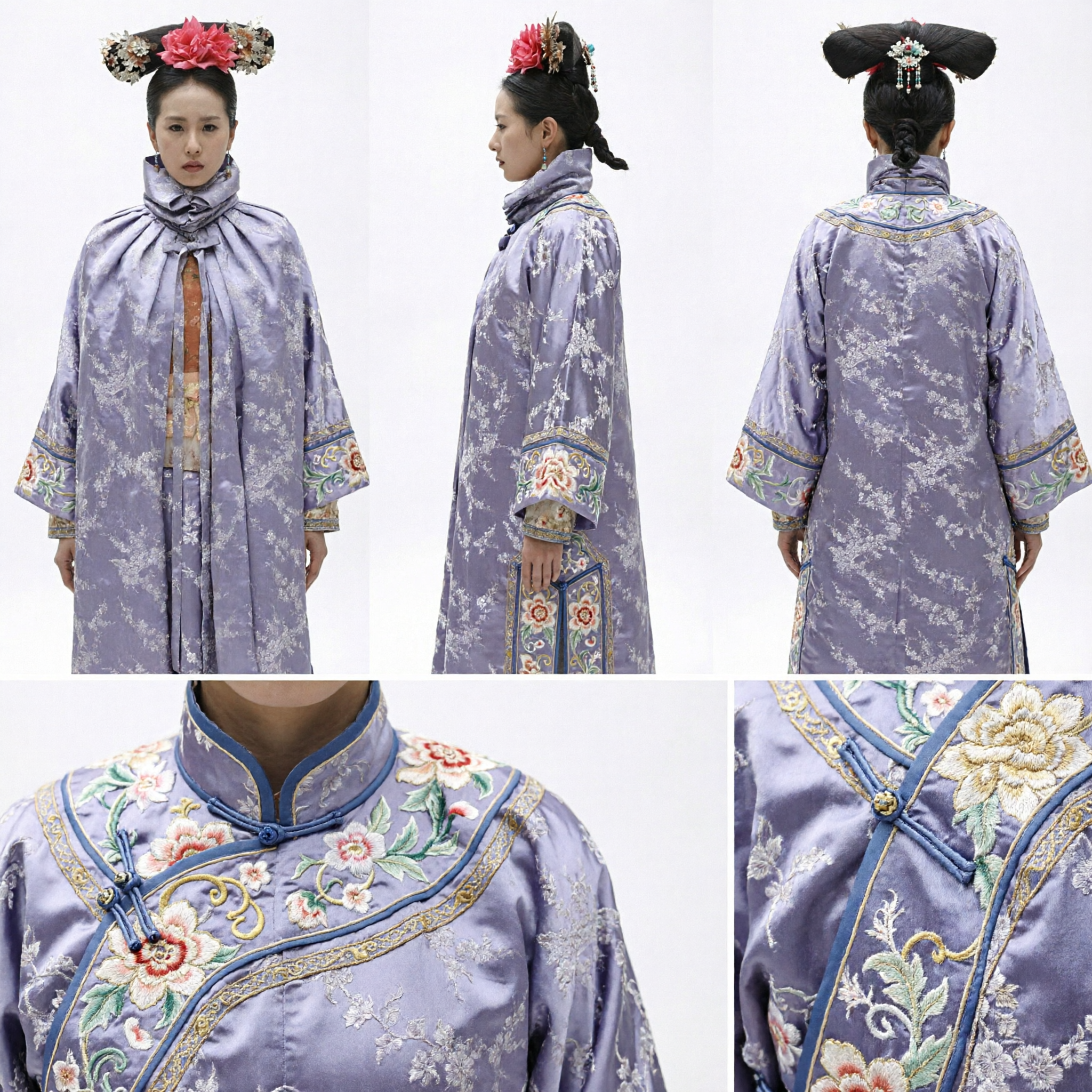 Traditional Chinese Qing Dynasty Manchu Princess Cape Cloak Winter Floral Embroidery Costume for Women Cosplay - Asian Costume