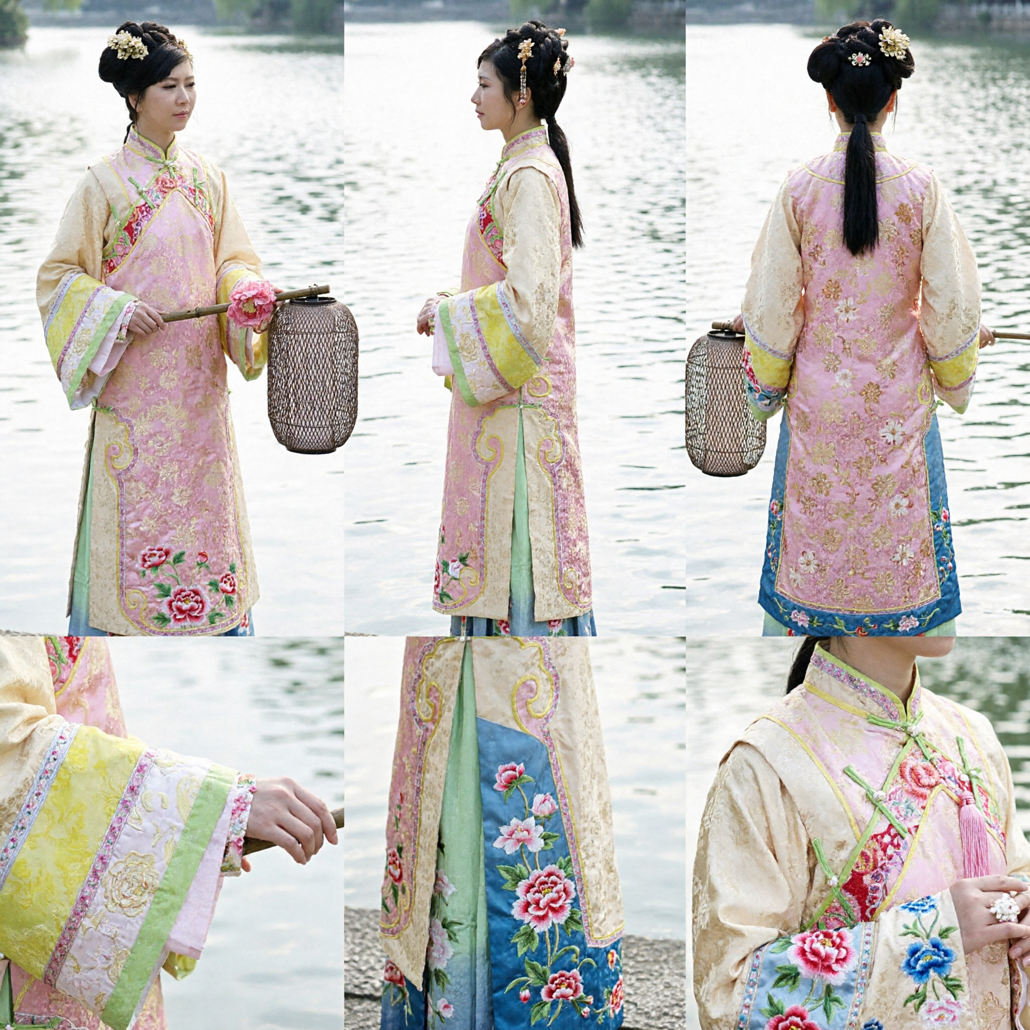 Elegant Traditional Chinese Ancient Costume Women's Embroidered Hanfu Dress Pink and Yellow Palace Lady Outfit for Performance - Asian Costume