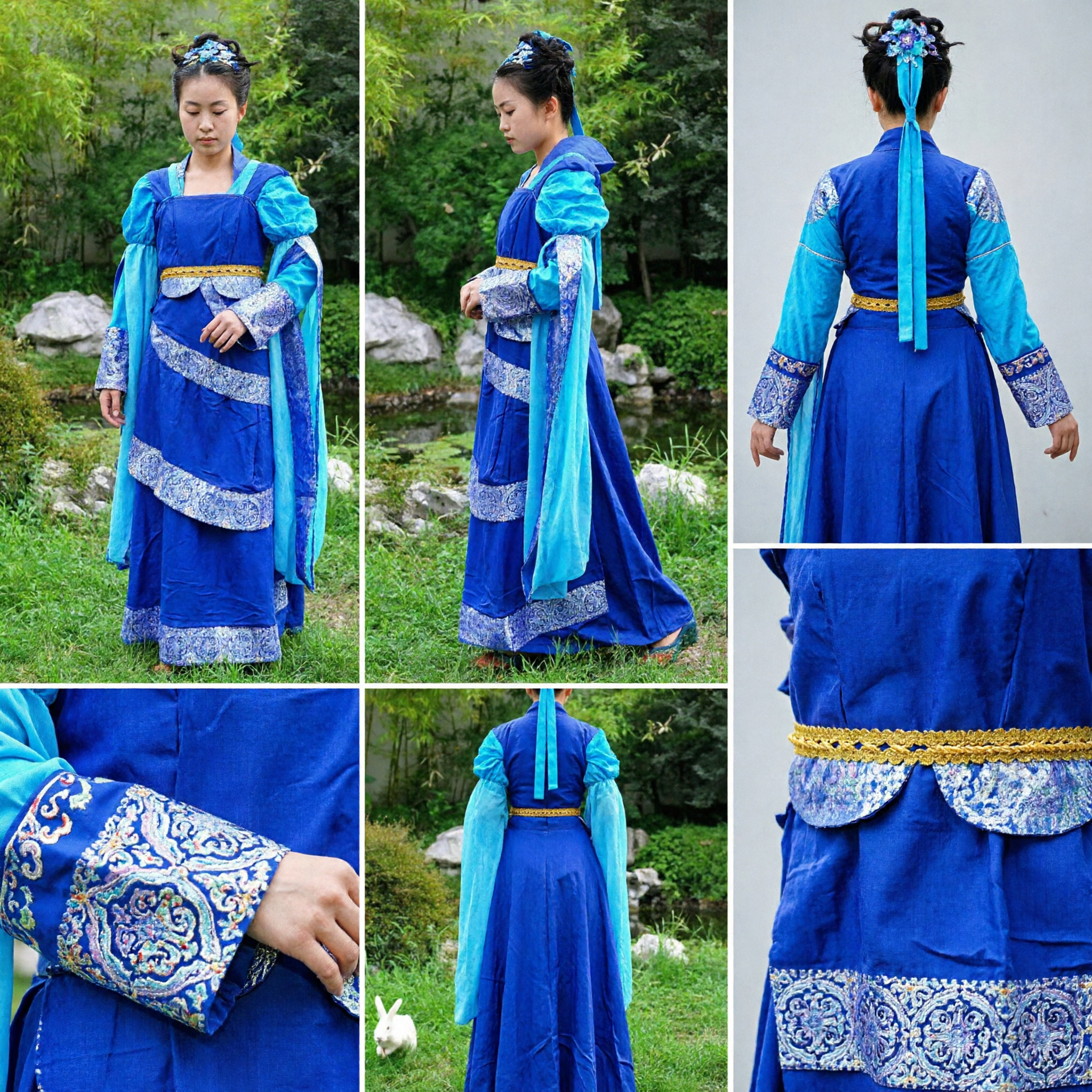 Traditional Chinese Blue Hanfu Costume for Girls Kids Ancient Fairy Princess Dress for Performance - Asian Costume