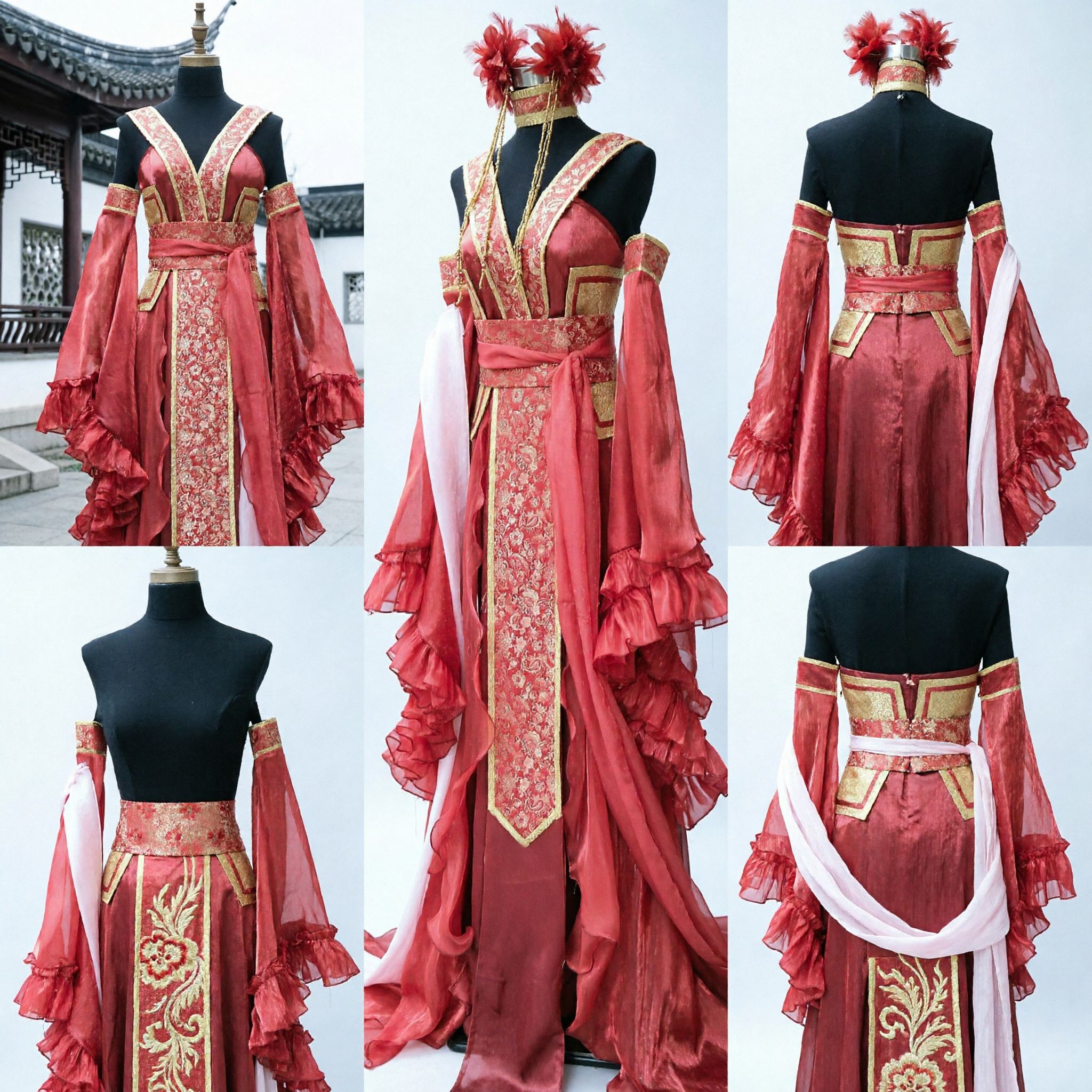 Exquisite Red Traditional Chinese Hanfu Dress with Gold Embroidery Ancient Palace Costume for Women Cosplay - Asian Costume