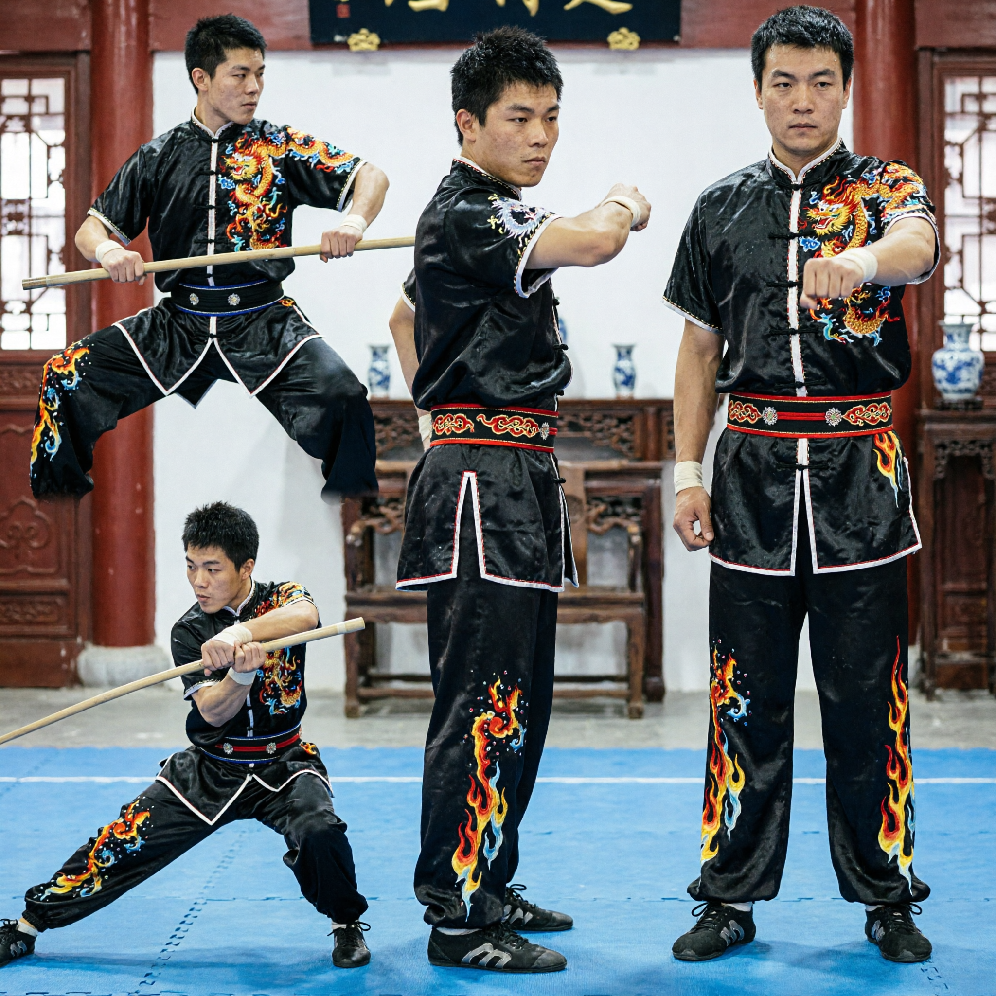 Men's Black Dragon Embroidered Wushu Kung Fu Uniform Set Traditional Martial Arts Competition Costume - Asian Costume