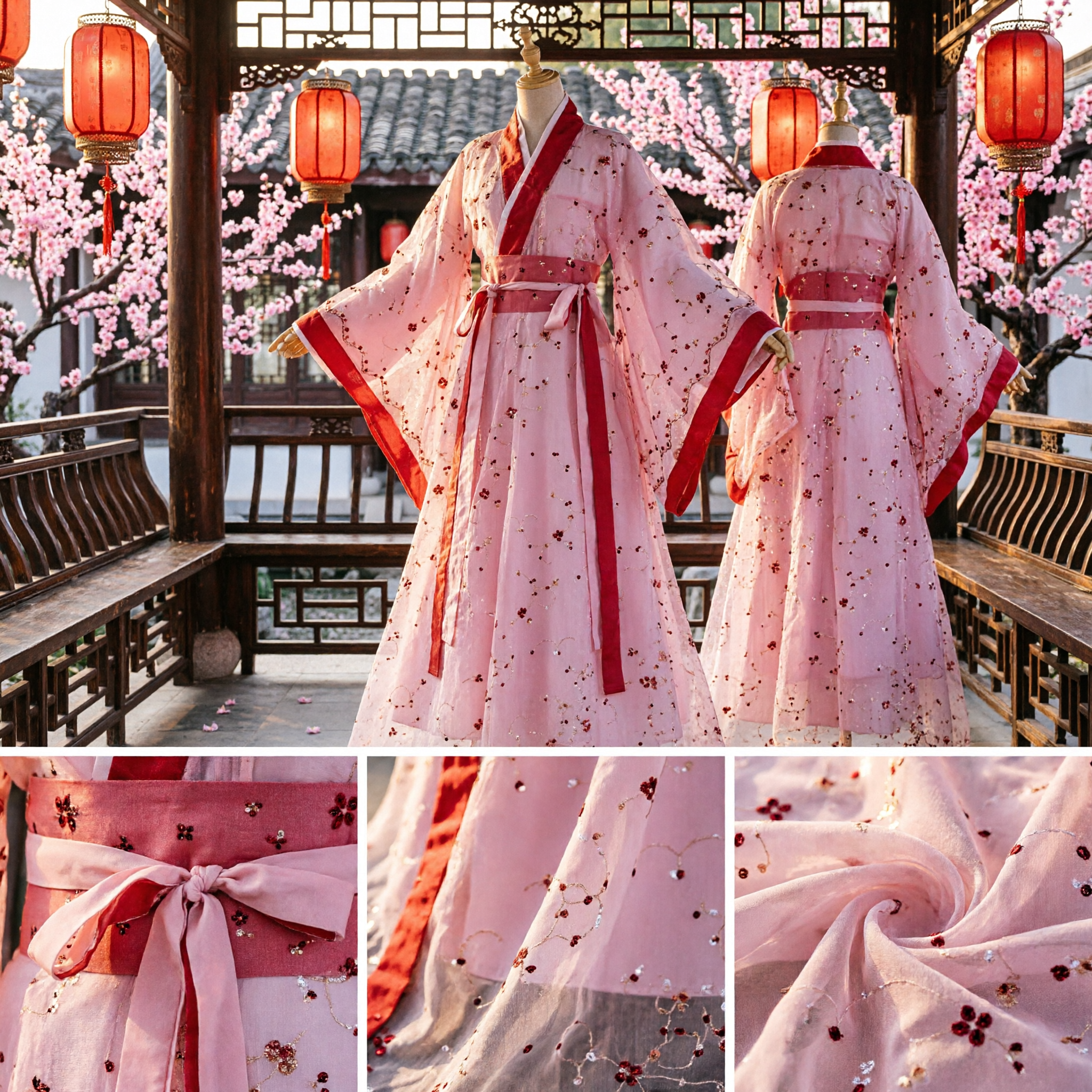 Elegant Pink Floral Chinese Hanfu Traditional Dress Women Ancient Costume Cosplay Fairy Clothing - Asian Costume